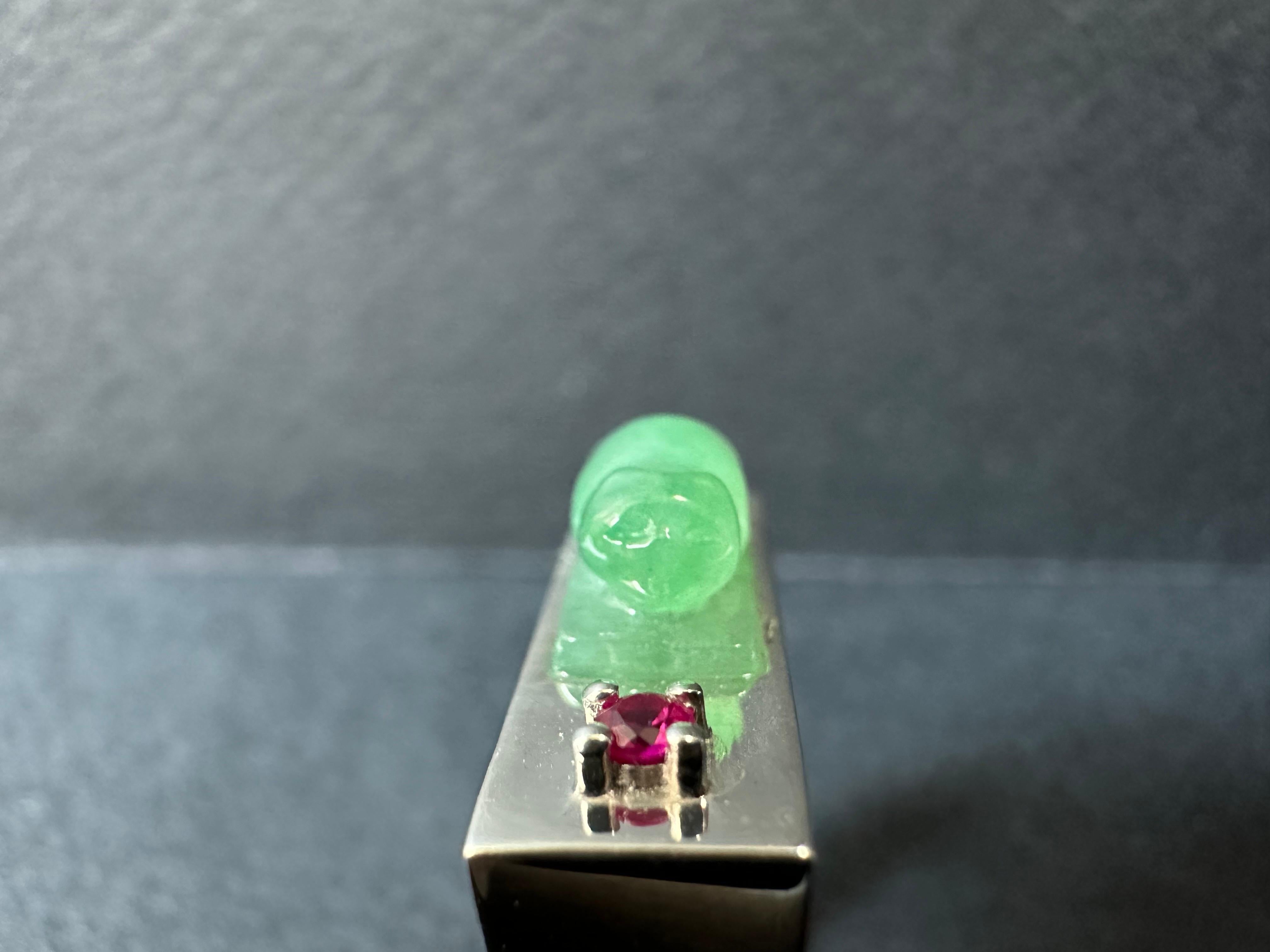 Certified Natural Myanmar Handcrafted Cat Icy Green Jade 925 Silver Ring In New Condition For Sale In Kowloon, HK