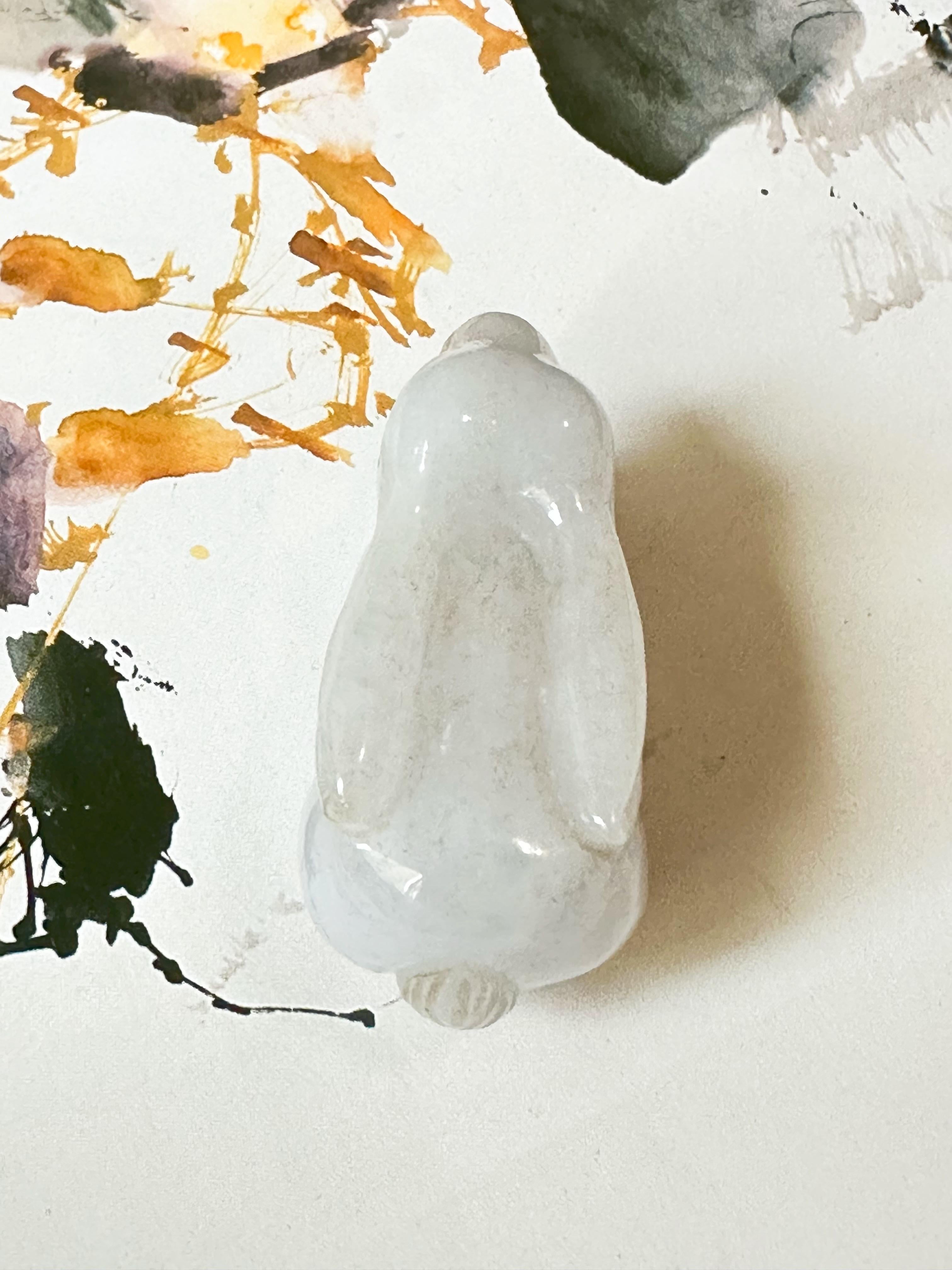 Handgefertigter, natürlicher Myanmar-Kaninchen, loser, weißer Jade-Jade-Jadeit, Großer Bunny im Angebot 6
