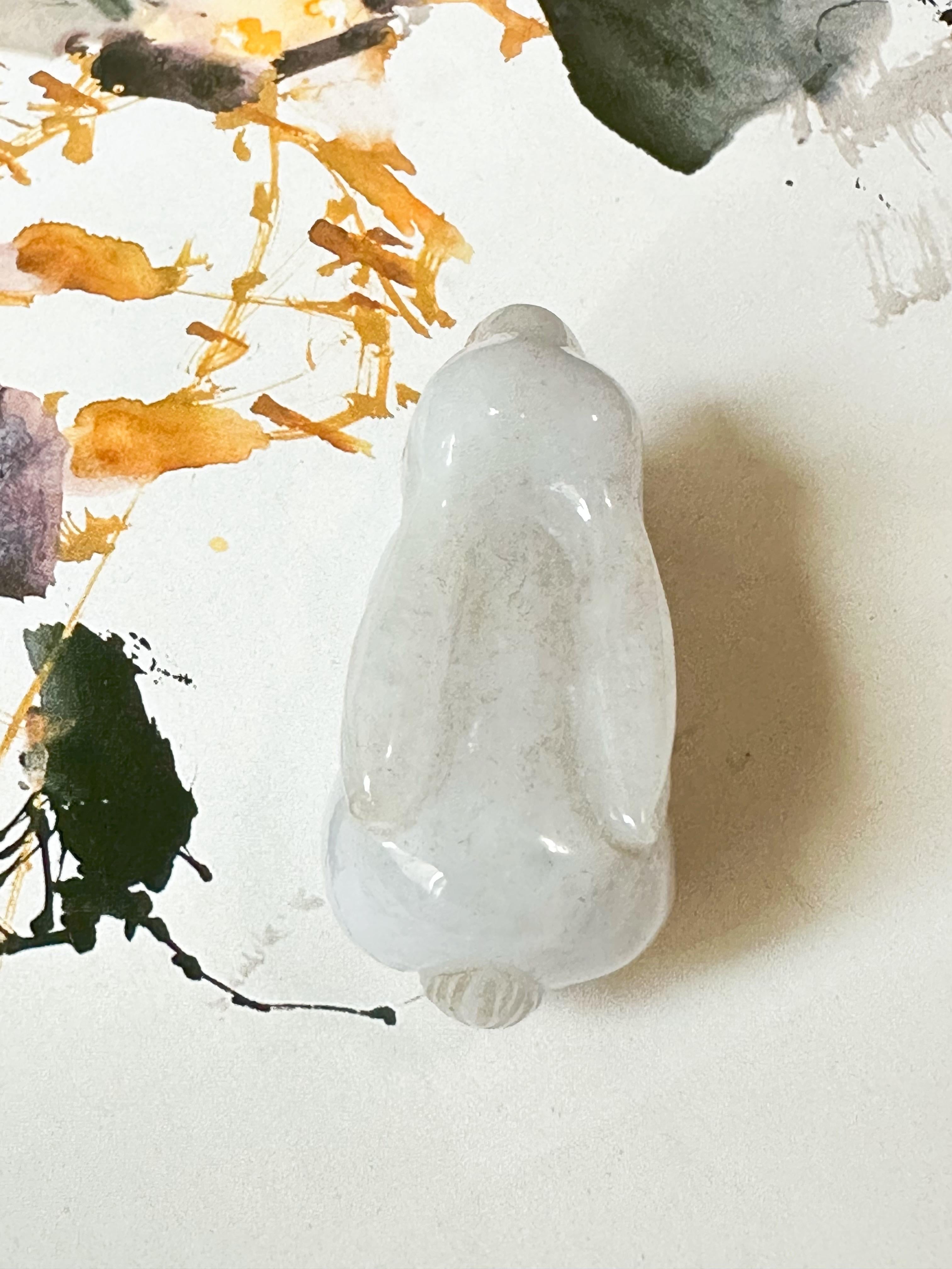 Handgefertigter, natürlicher Myanmar-Kaninchen, loser, weißer Jade-Jade-Jadeit, Großer Bunny im Angebot 7