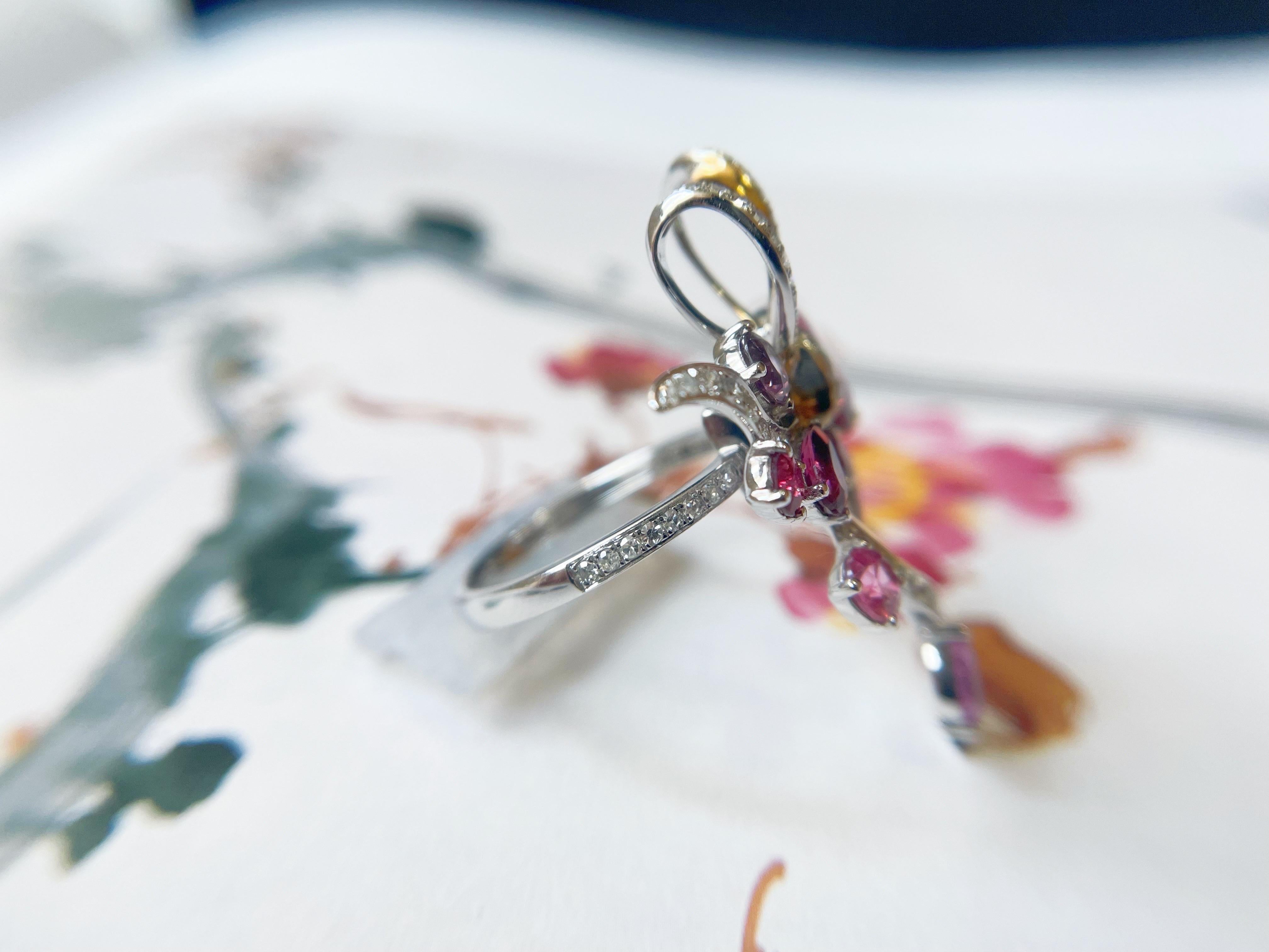 Bague et pendentif en forme de coeur en spinelle rouge naturelle du Myanmar - Or 18K avec diamant Unisexe en vente