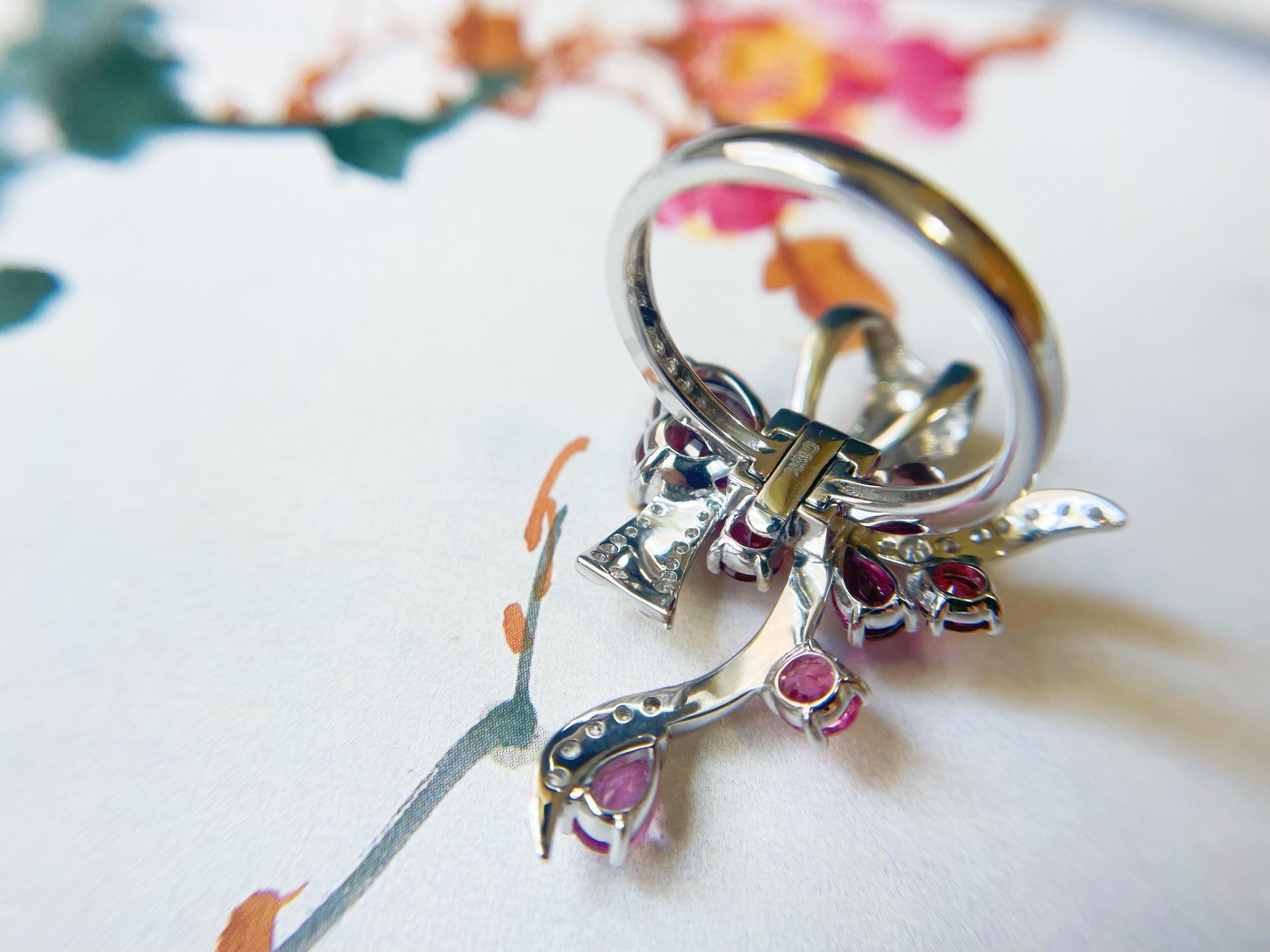 Bague et pendentif en forme de coeur en spinelle rouge naturelle du Myanmar - Or 18K avec diamant en vente 3