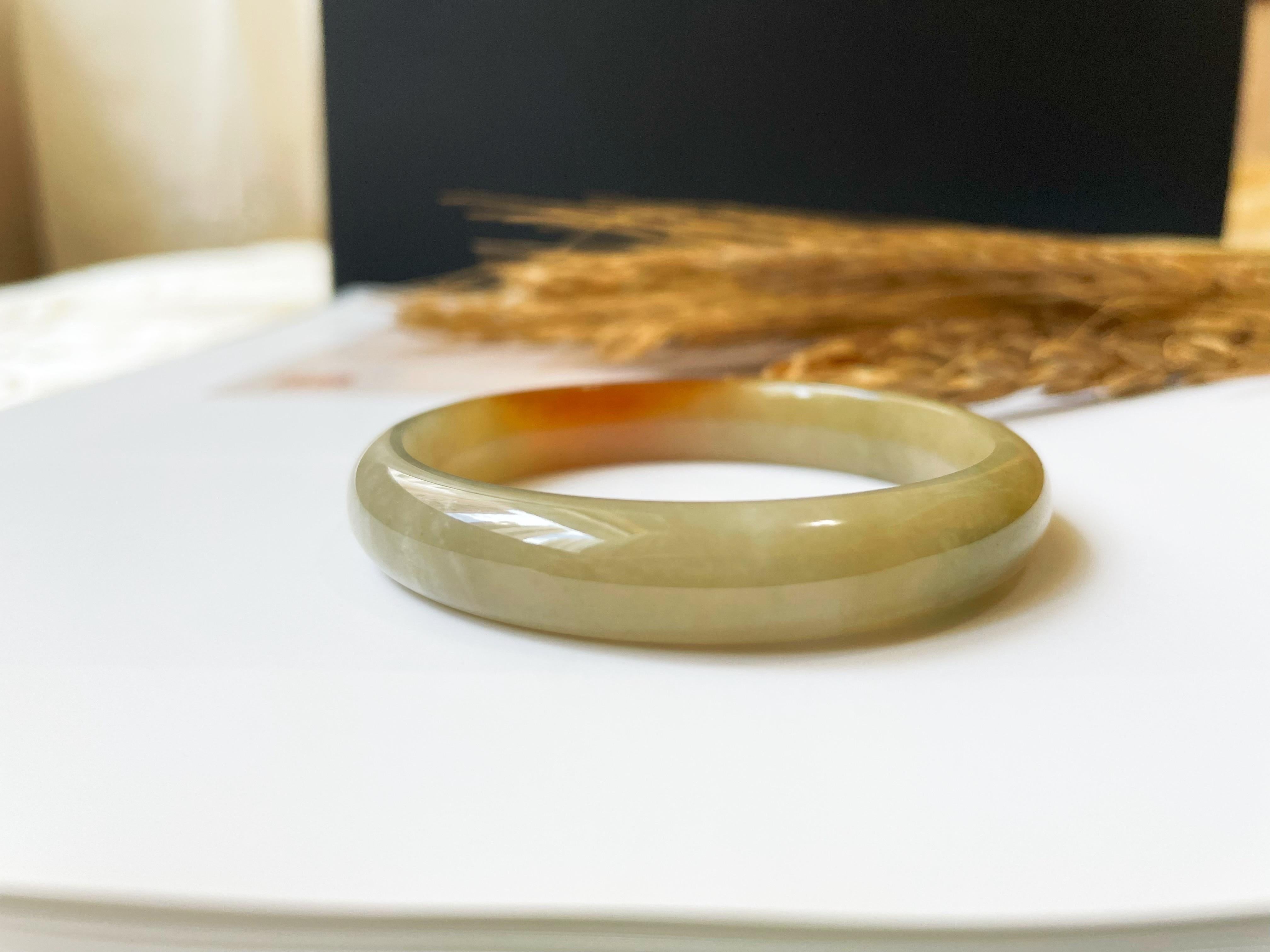 Natural Myanmar Honey Yellow and Red Icy Type Jade Bangle 50.6mm For Sale 4