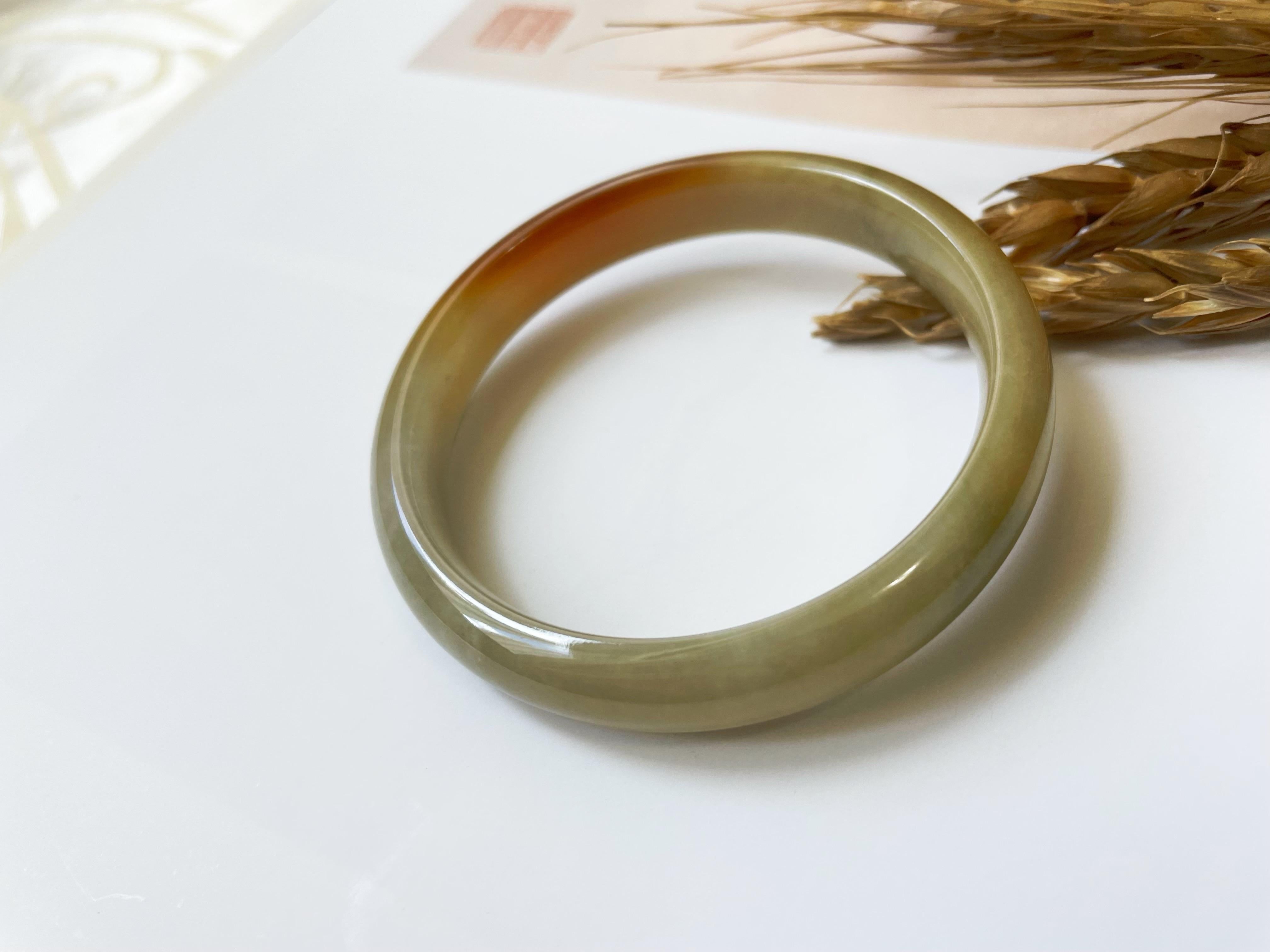 Natural Myanmar Honey Yellow and Red Icy Type Jade Bangle 50.6mm For Sale 5