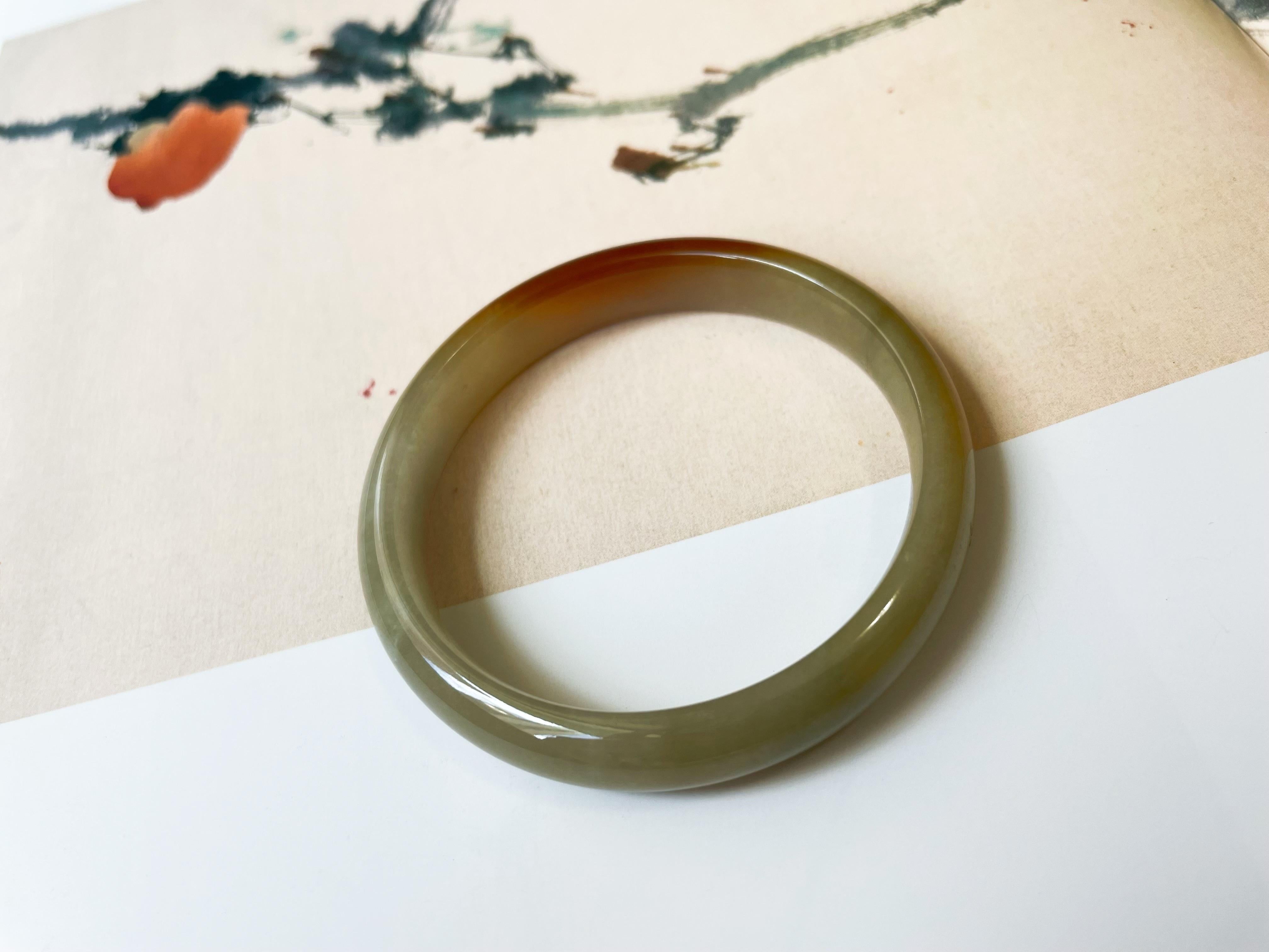 Bangle di giada naturale di Myanmar di tipo giallo miele e rosso 50,6 mm in vendita 6