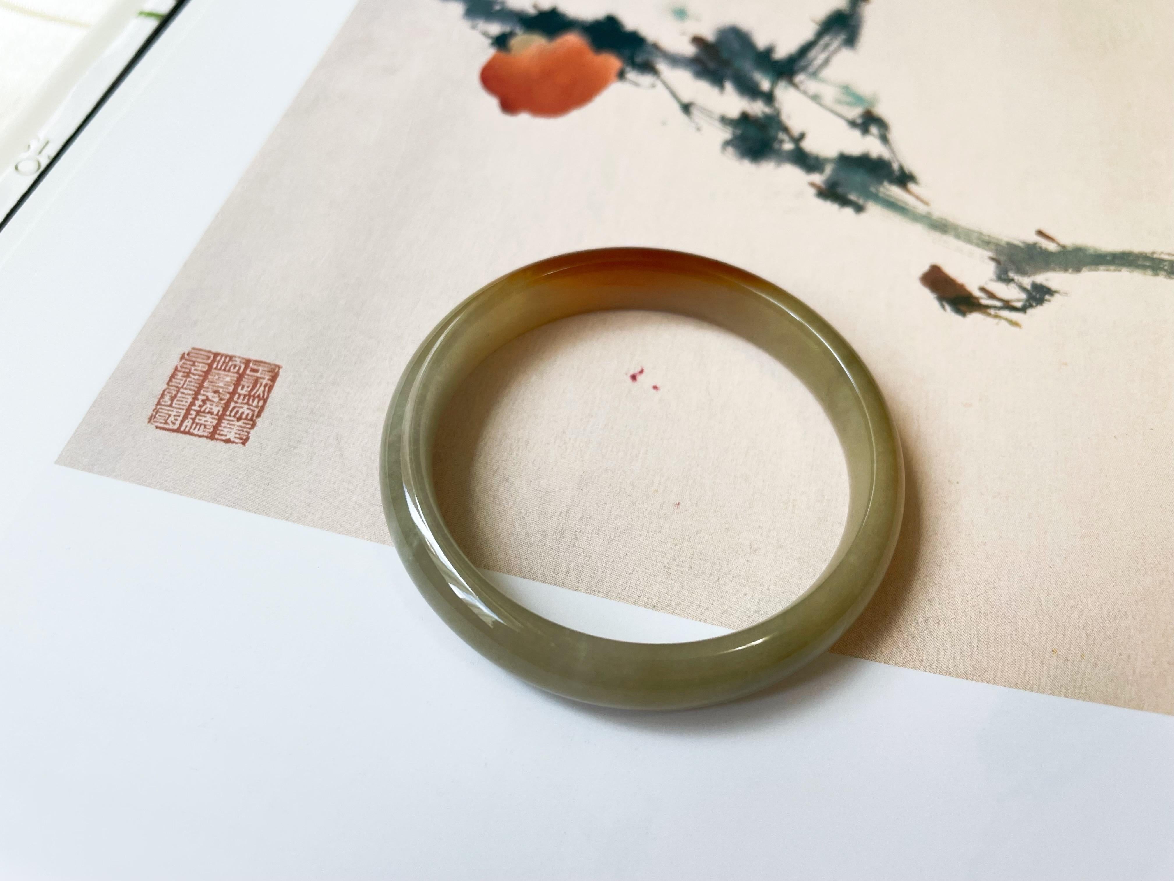 Natural Myanmar Honey Yellow and Red Icy Type Jade Bangle 50.6mm For Sale 7