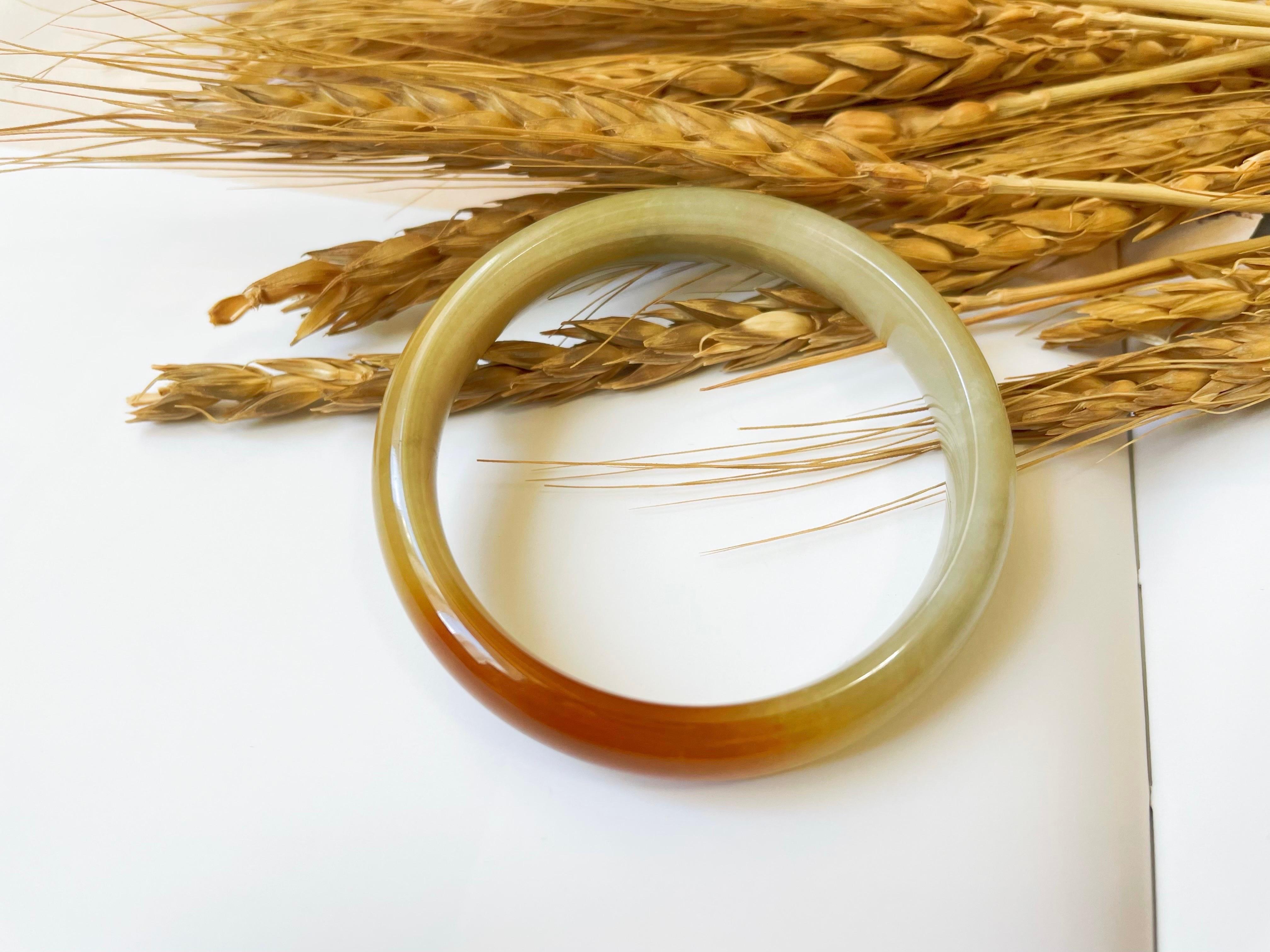 Natural Myanmar Honey Yellow and Red Icy Type Jade Bangle 50.6mm In New Condition For Sale In Kowloon, HK