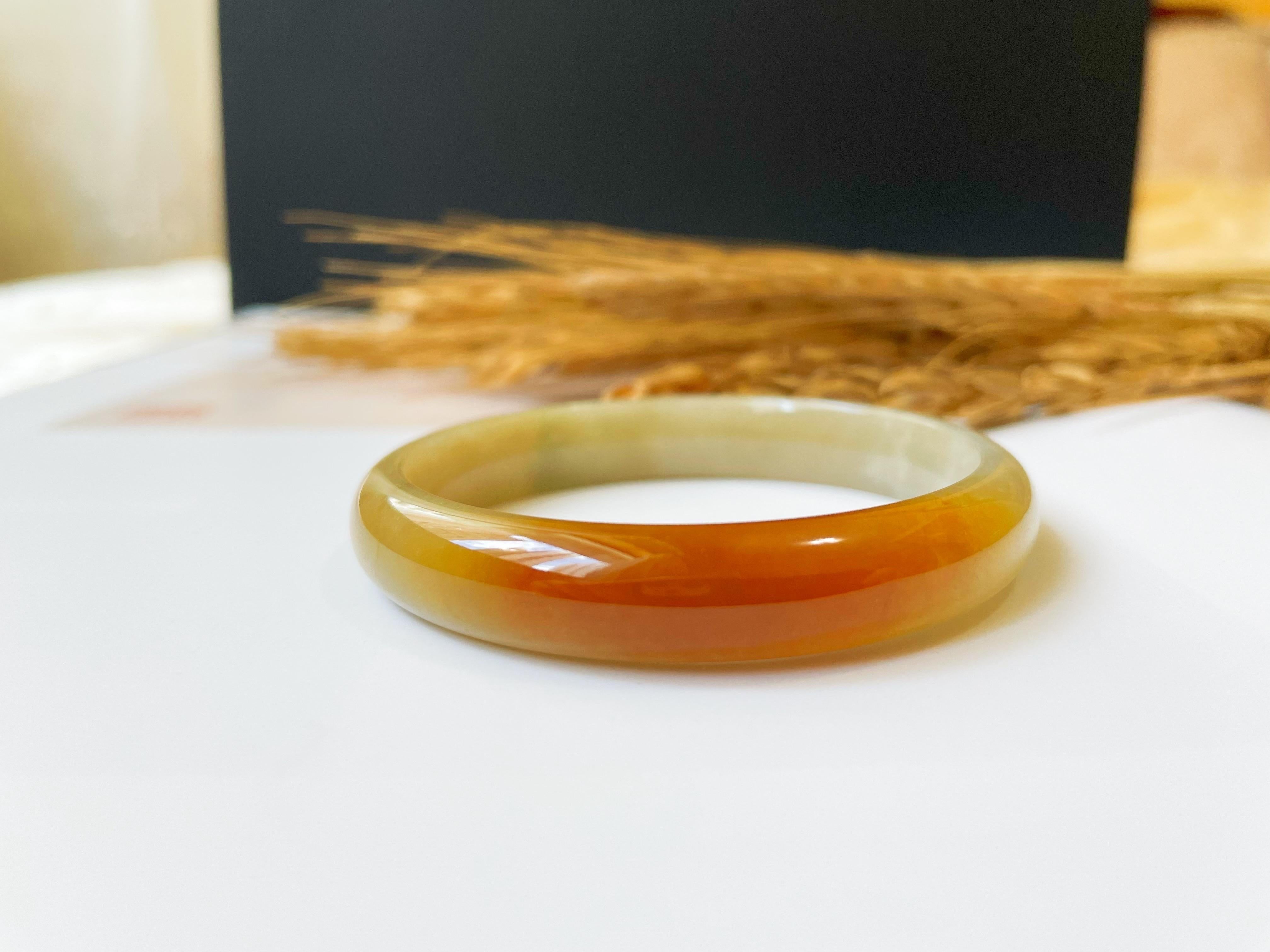Natural Myanmar Honey Yellow and Red Icy Type Jade Bangle 50.6mm For Sale 1