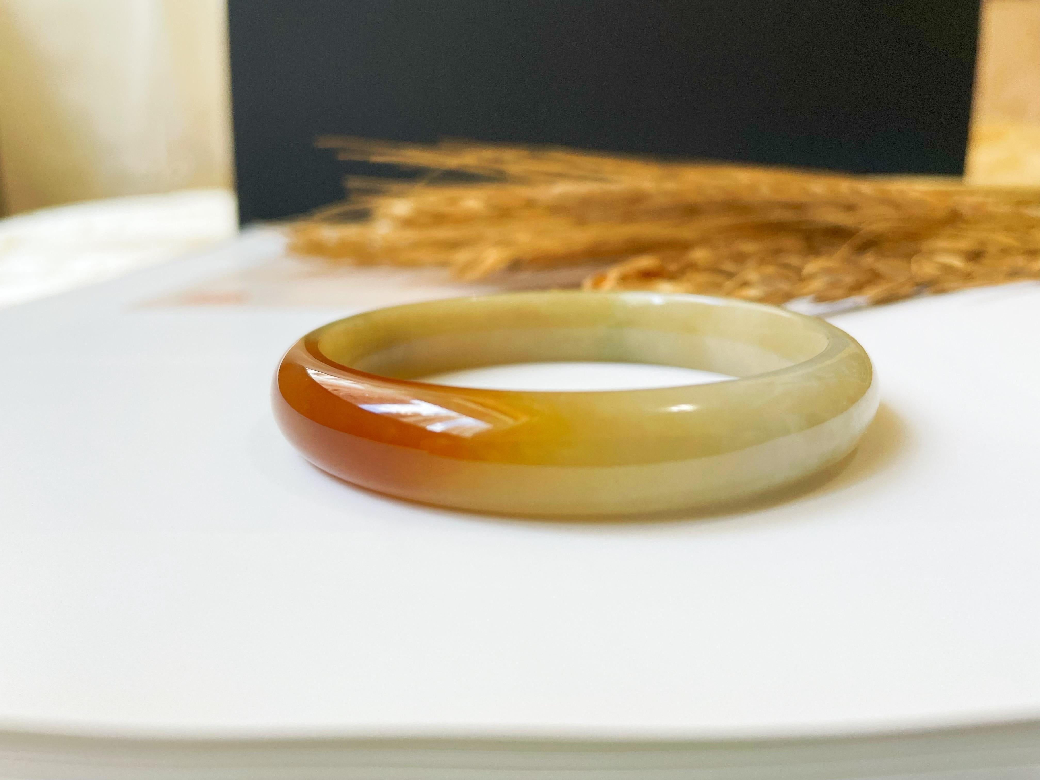 Natural Myanmar Honey Yellow and Red Icy Type Jade Bangle 50.6mm For Sale 2
