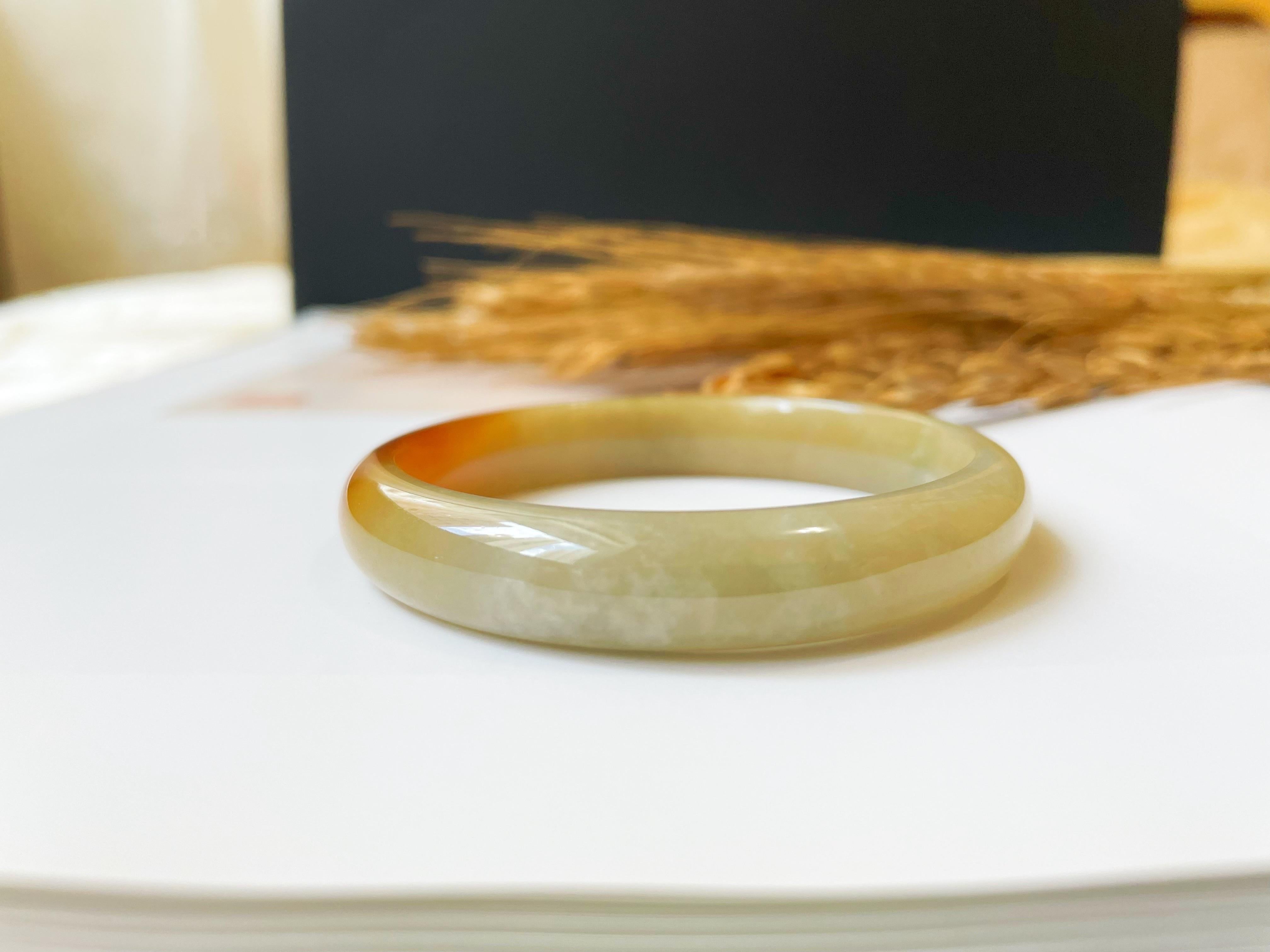 Natural Myanmar Honey Yellow and Red Icy Type Jade Bangle 50.6mm For Sale 3