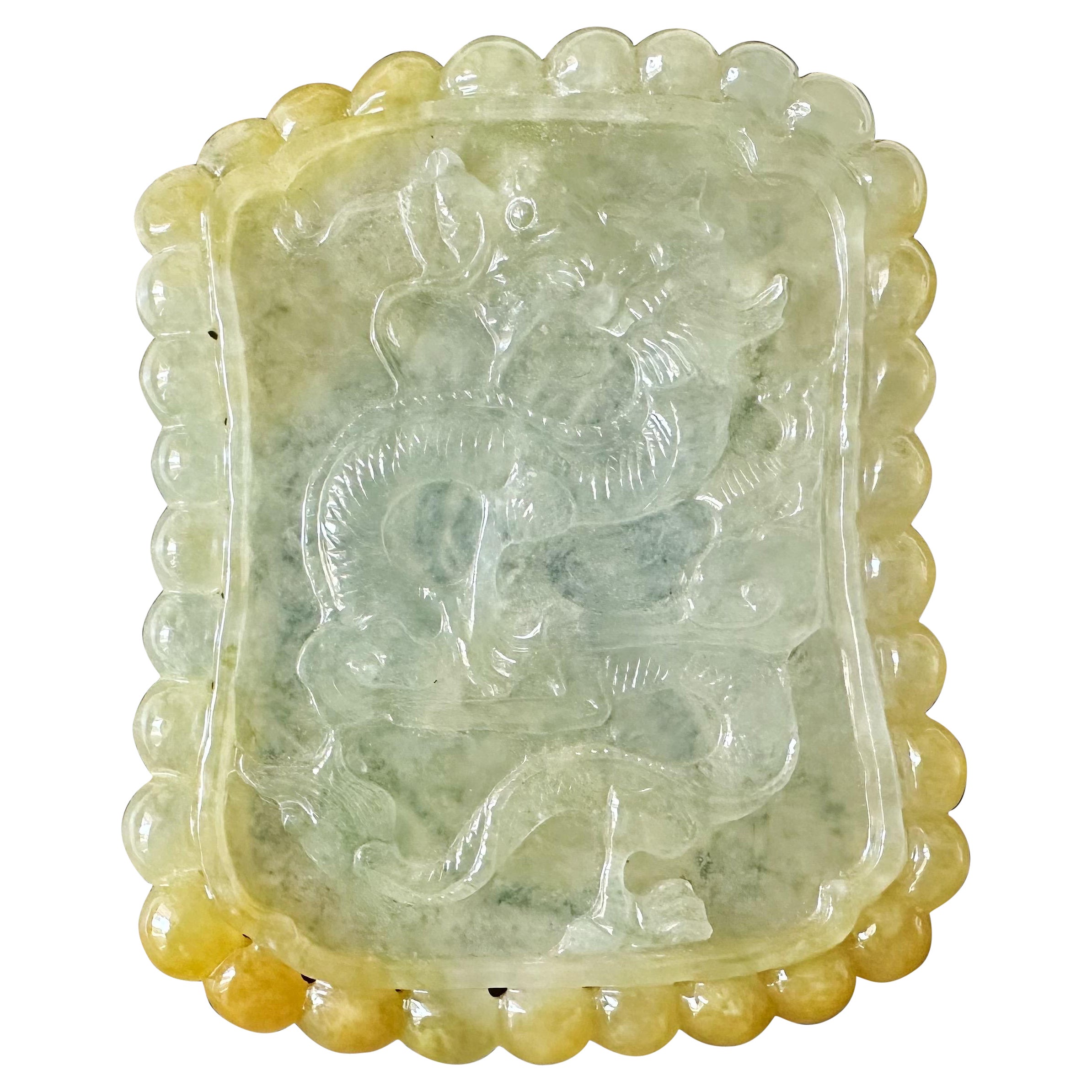 Natürlicher Myanmar Honig Gelb Icy Typ Jade Drachen Anhänger, loser Stein