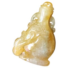Natural Myanmar Honey Yellow Jade Vase Pendant, Loose Gemstone for Jewelry