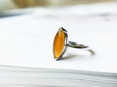 Natural Myanmar Honey Yellow Jadeite Ring in 18K White Gold