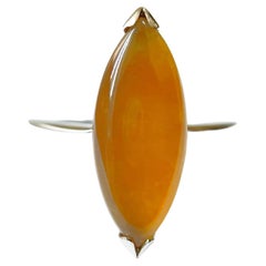 Natural Myanmar Honey Yellow Jadeite Ring in 18K White Gold 