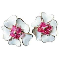 Boucles d'oreilles en or 14 carats avec diamants et spinelle rose vif certifiée naturelle du Myanmar