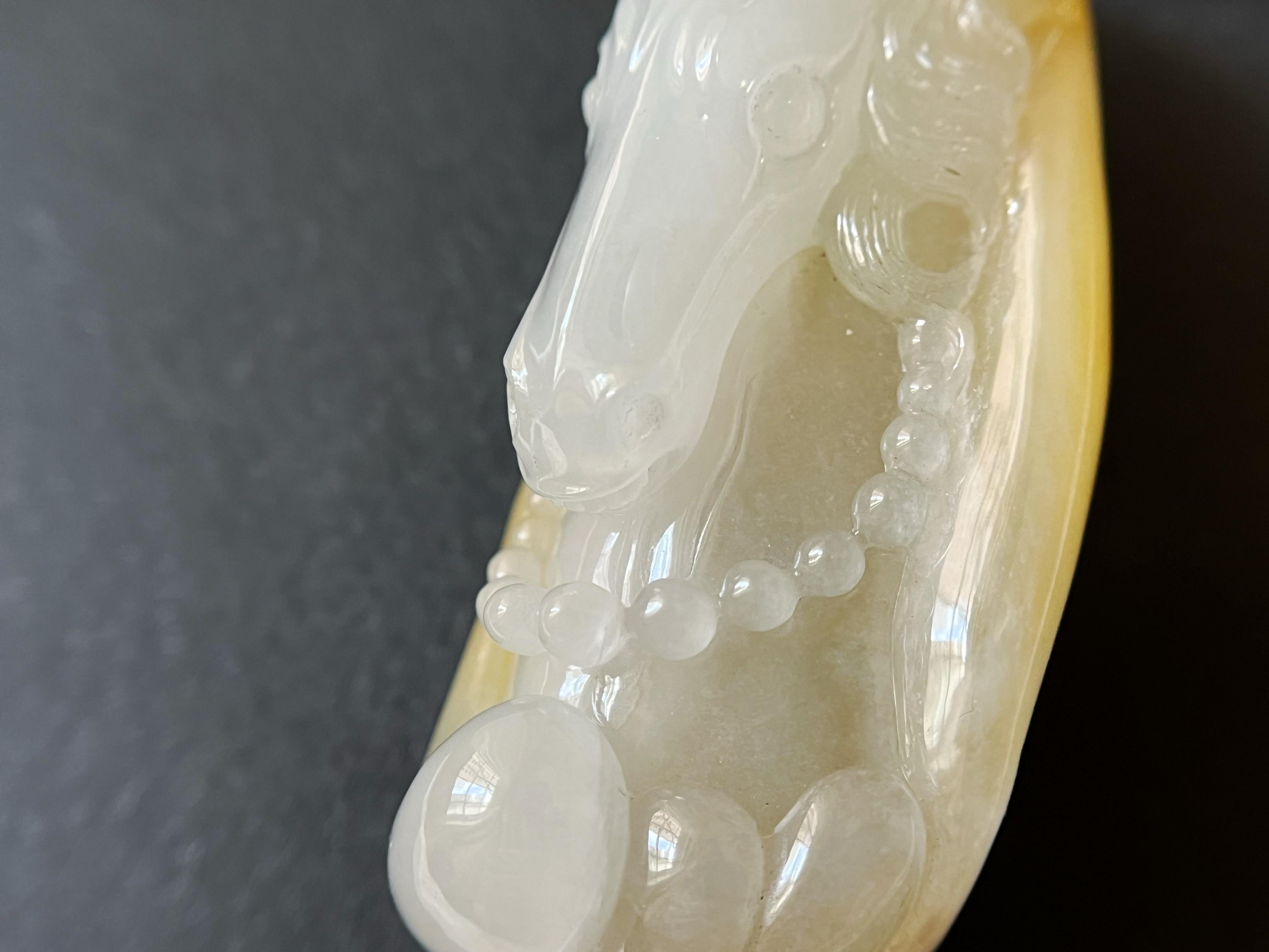 Natural Myanmar Icy Honey Yellow Carved Horse Jadeite Pendant Jade Piece For Sale 4