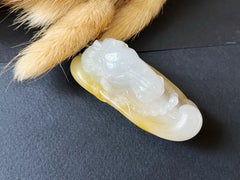Natural Myanmar Icy Honey Yellow Carved Horse Jadeite Pendant Jade Piece
