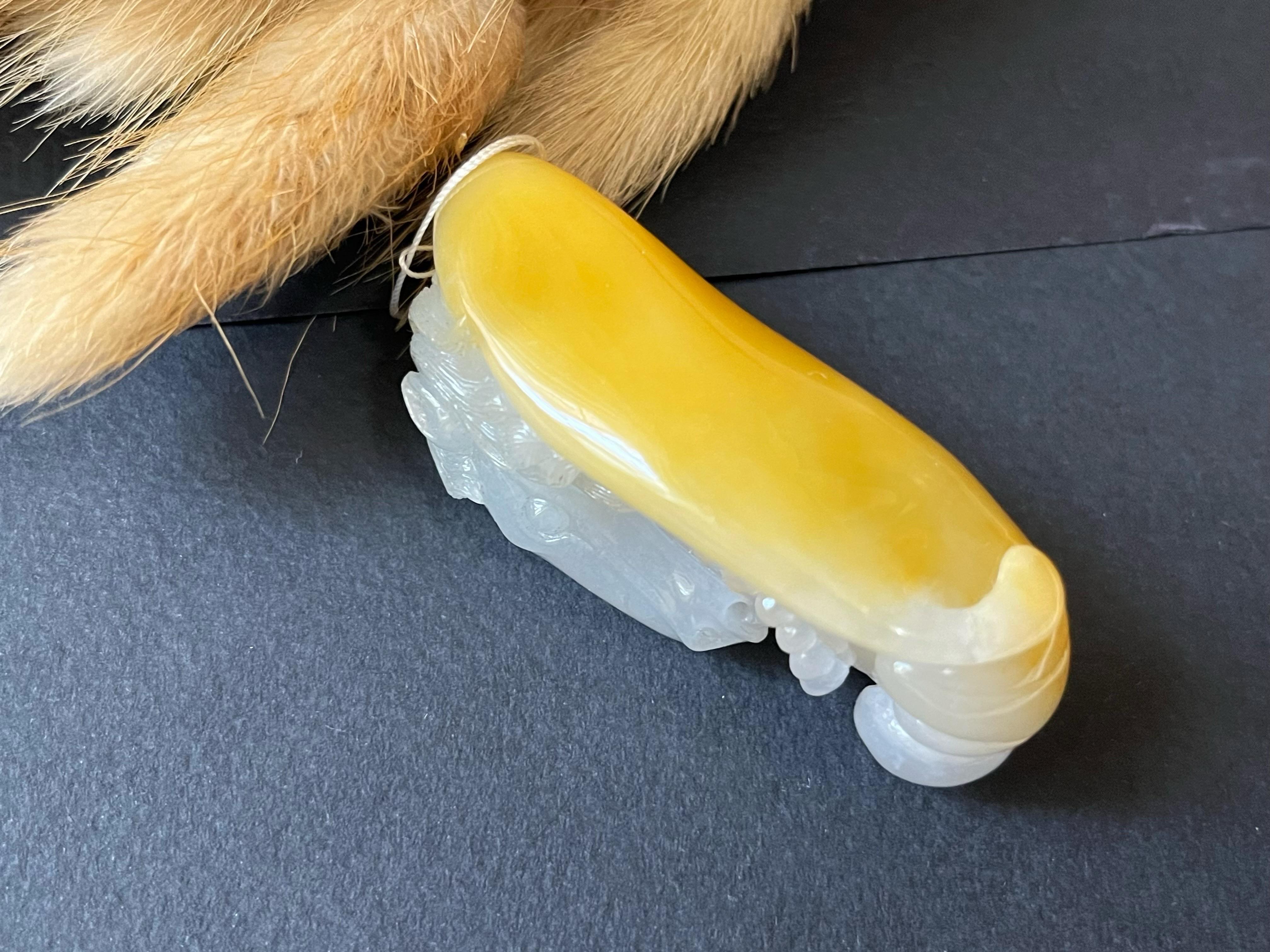 Old Mine Cut Natural Myanmar Icy Honey Yellow Carved Horse Jadeite Pendant Jade Piece For Sale