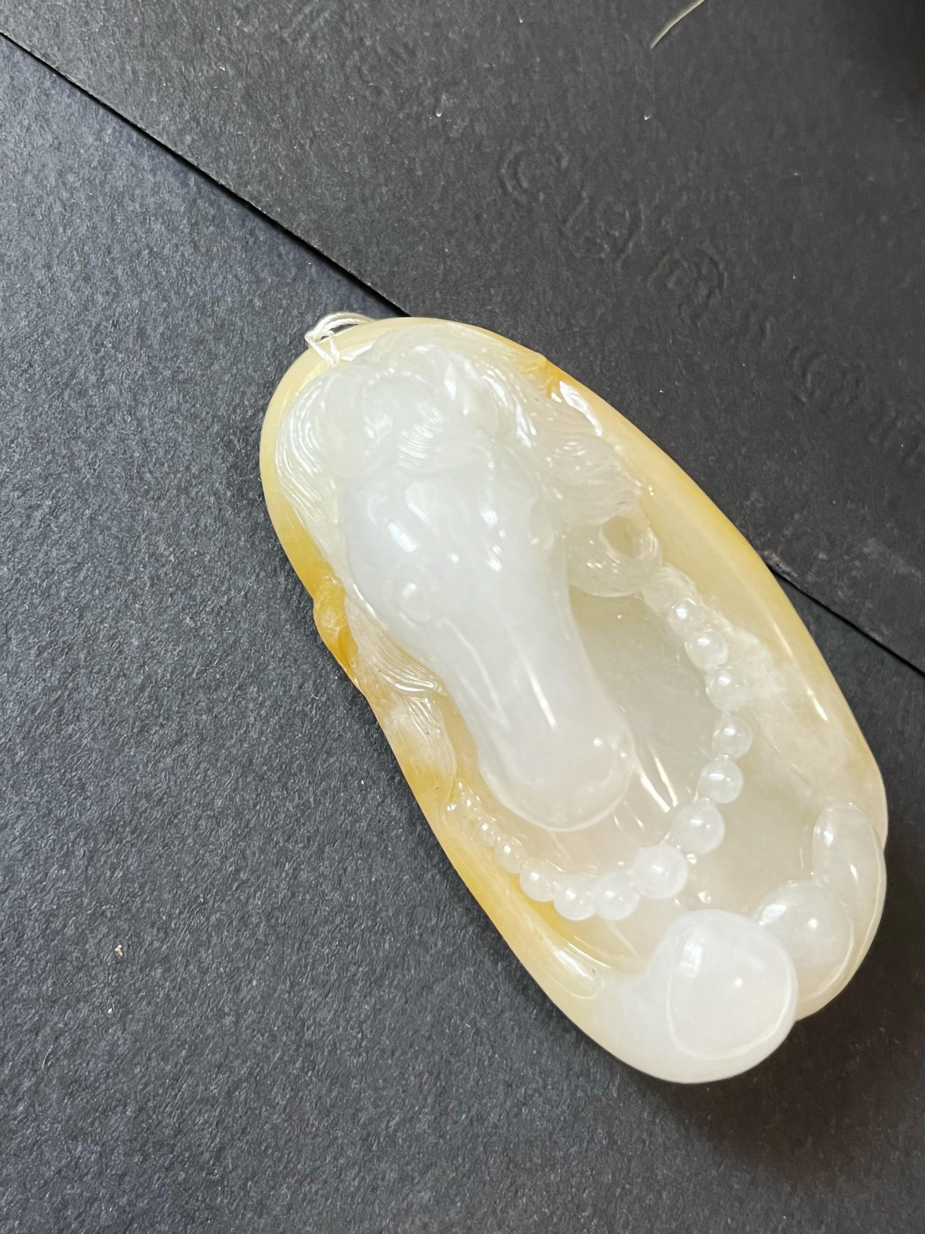 Natural Myanmar Icy Honey Yellow Carved Horse Jadeite Pendant Jade Piece For Sale 2