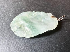 Natural Myanmar Icy Texture Blusih Green Ruyi Jade Pendant, with 18K White Gold