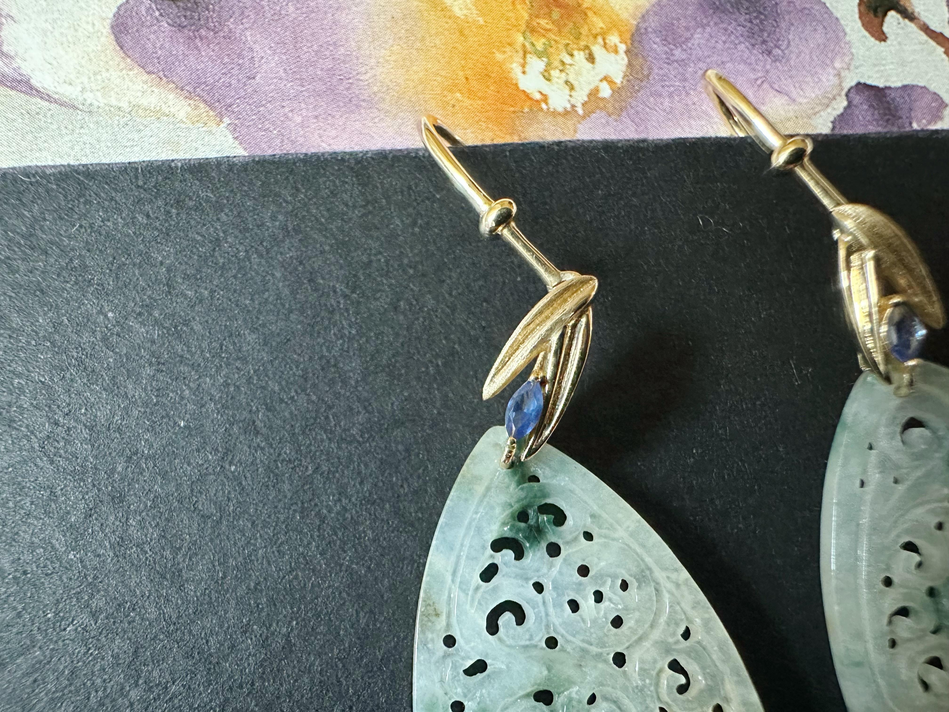 Natürliche Myanmar Icy Typ Bicolor Grüne und Gelbe Jade geschnitzte 18K Gold Ohrringe im Angebot 8