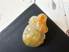 Natural Myanmar Icy Type Honey Yellow Monkey Jade Pendant, Jadeite Loose Stone
