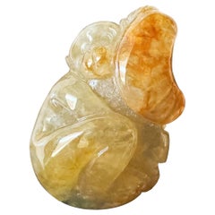 Natural Myanmar Icy Type Honey Yellow Monkey Jade Pendant, Jadeite Loose Stone Natural Myanmar Icy Type Honey Yellow Monkey Jade Pendant, Jadeite Loose Stone