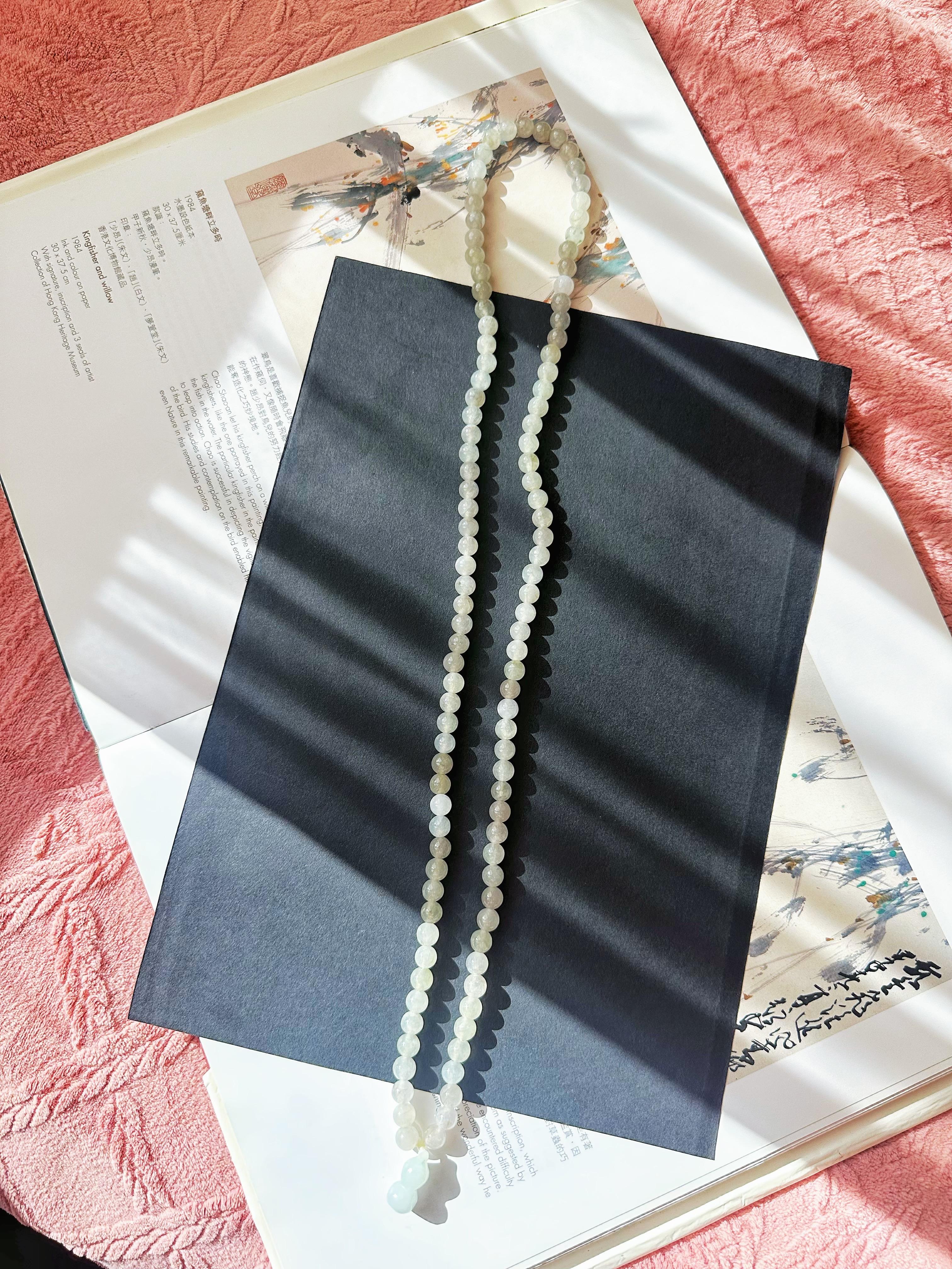 Collar largo de cuentas de jade natural tipo hielo de Myanmar, 108 cuentas en venta 5