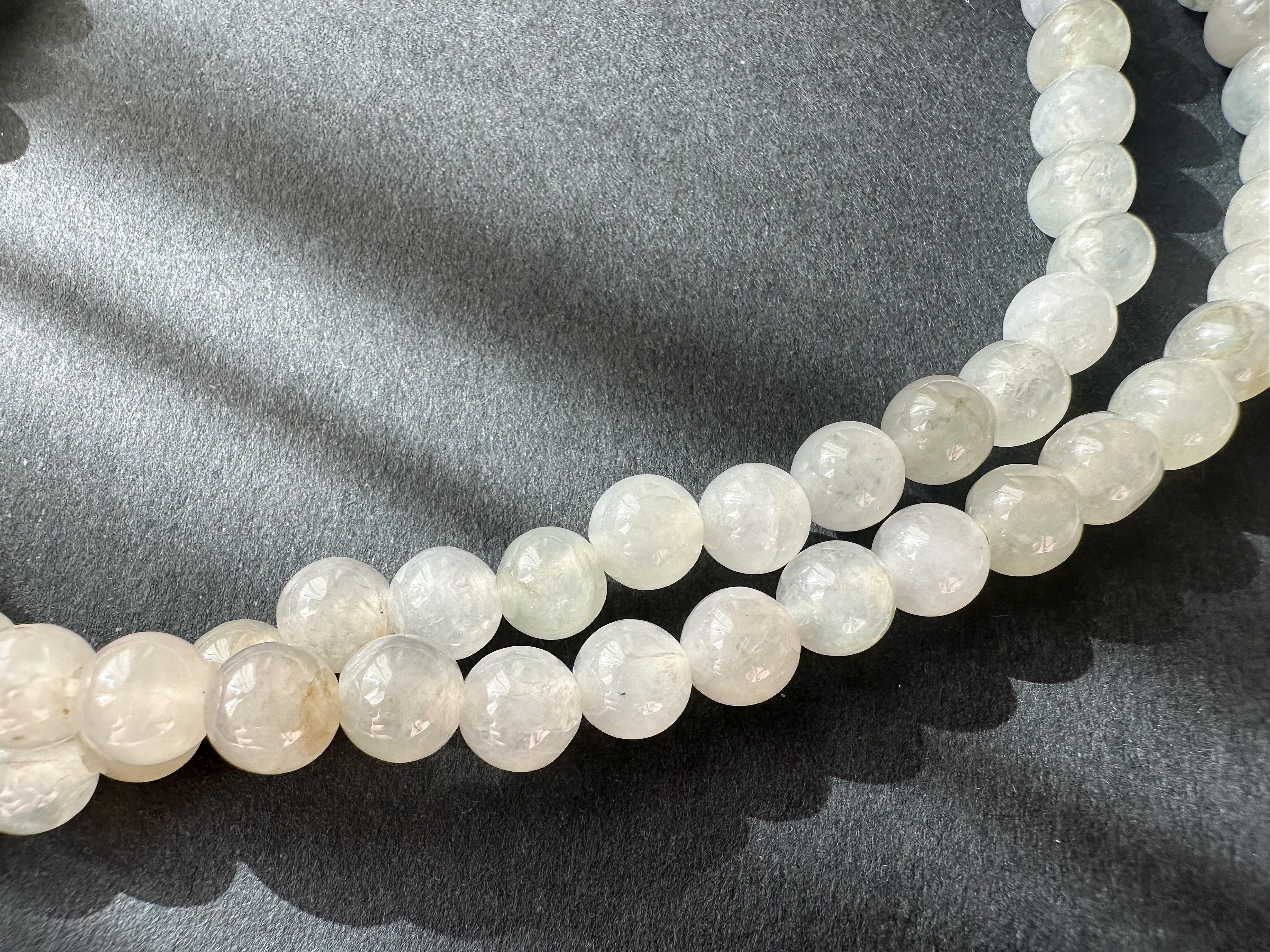 Collar largo de cuentas de jade natural tipo hielo de Myanmar, 108 cuentas en venta 6