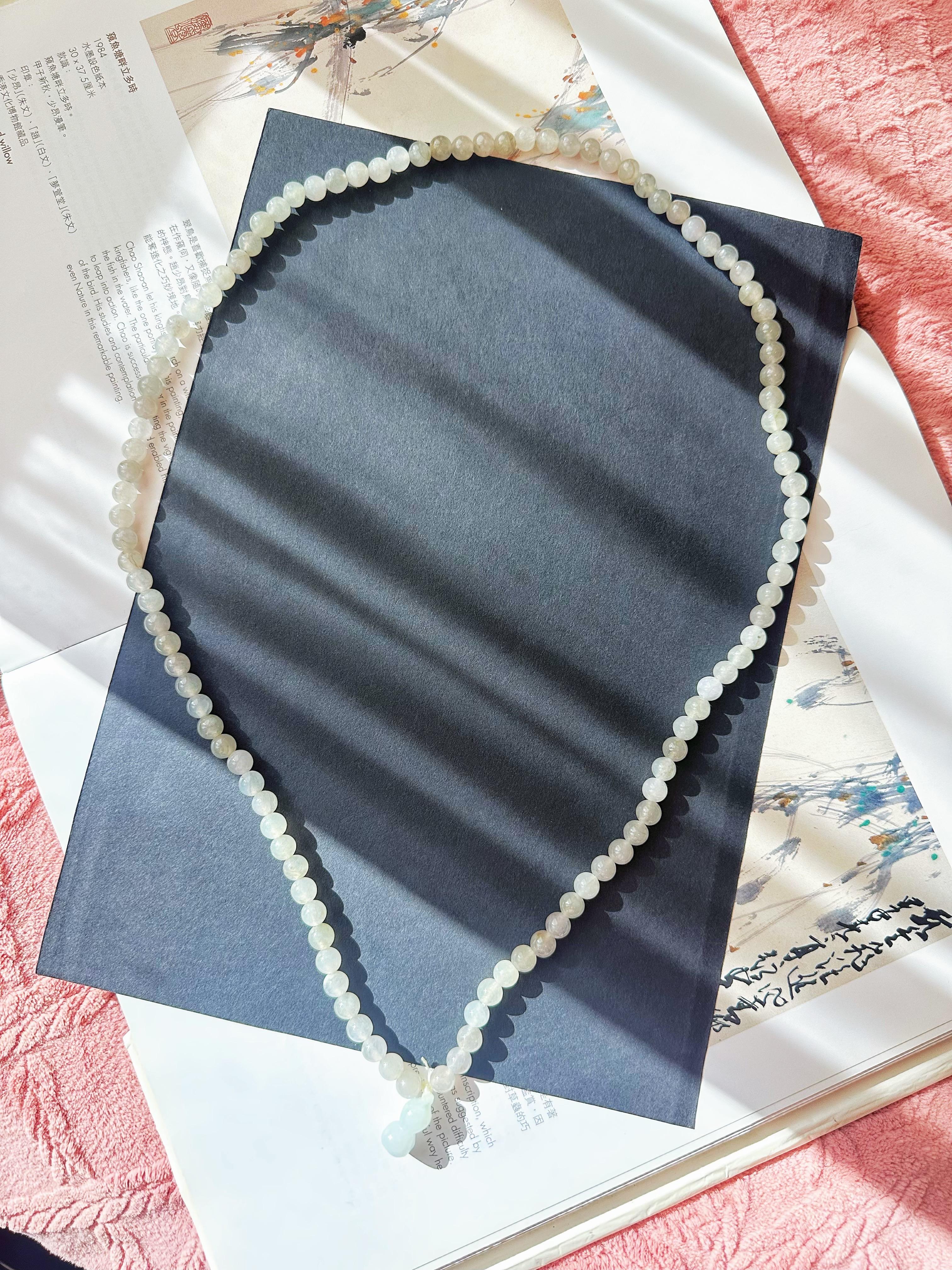 Collar largo de cuentas de jade natural tipo hielo de Myanmar, 108 cuentas en venta 8