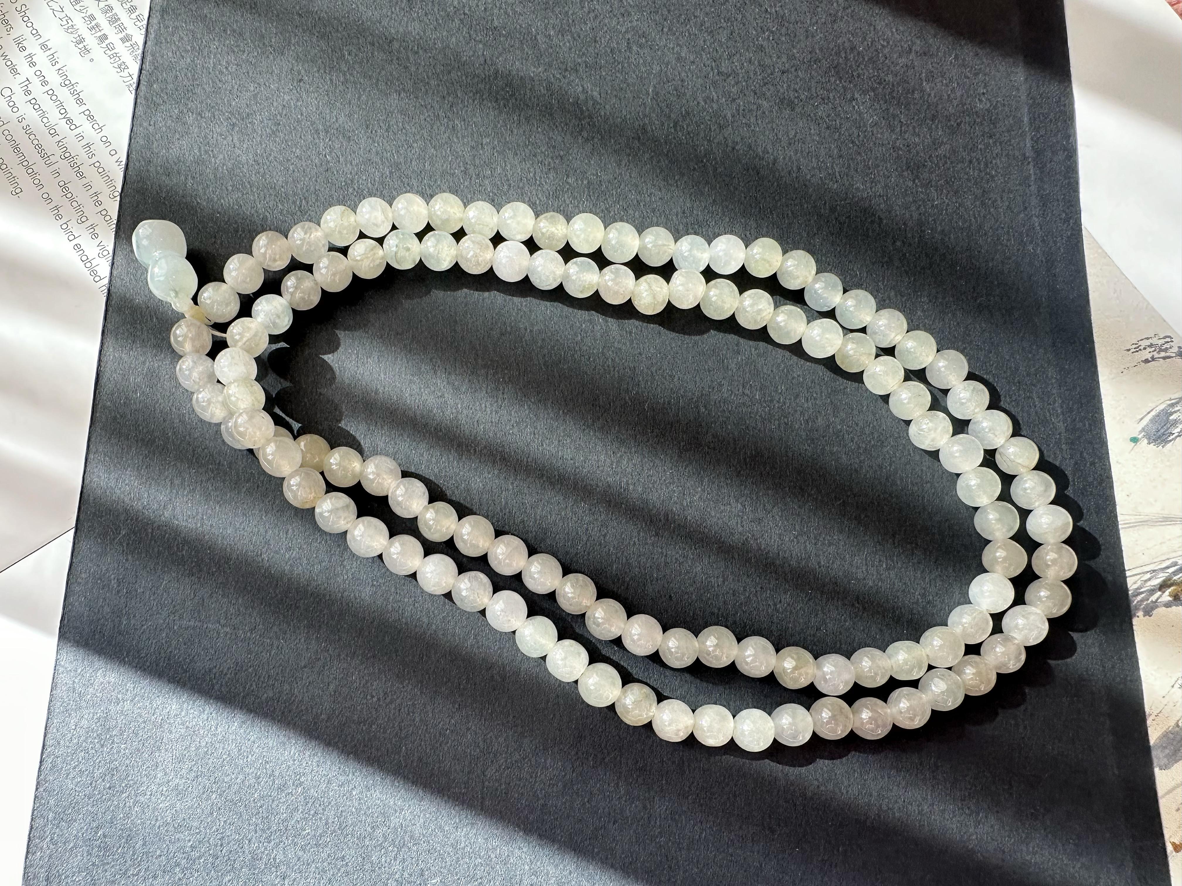 Collar largo de cuentas de jade natural tipo hielo de Myanmar, 108 cuentas en venta 9
