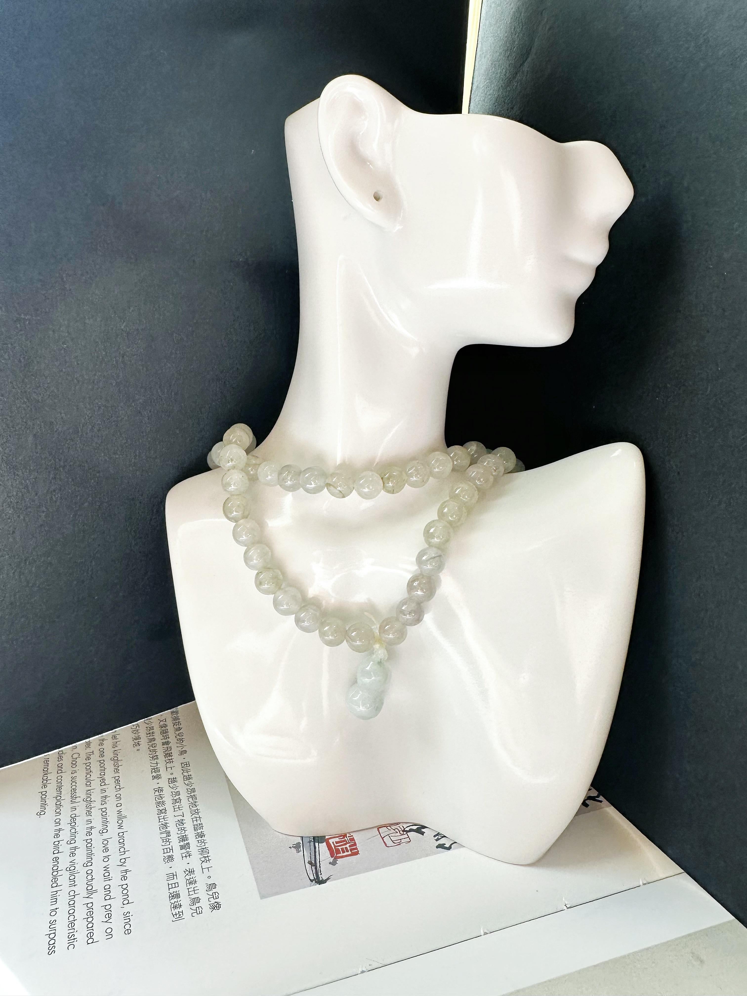 Collar largo de cuentas de jade natural tipo hielo de Myanmar, 108 cuentas en venta 11