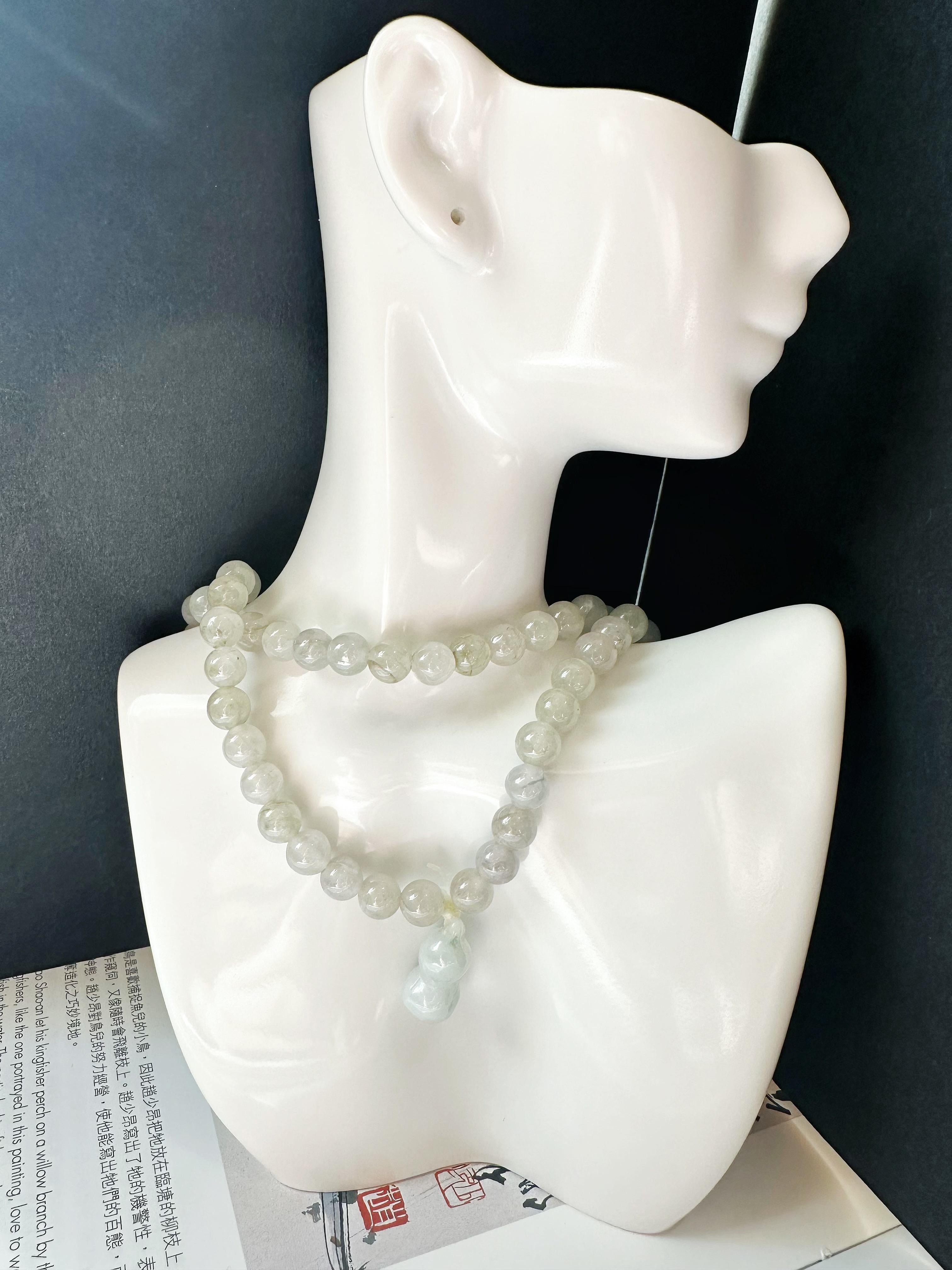 Collar largo de cuentas de jade natural tipo hielo de Myanmar, 108 cuentas en venta 12