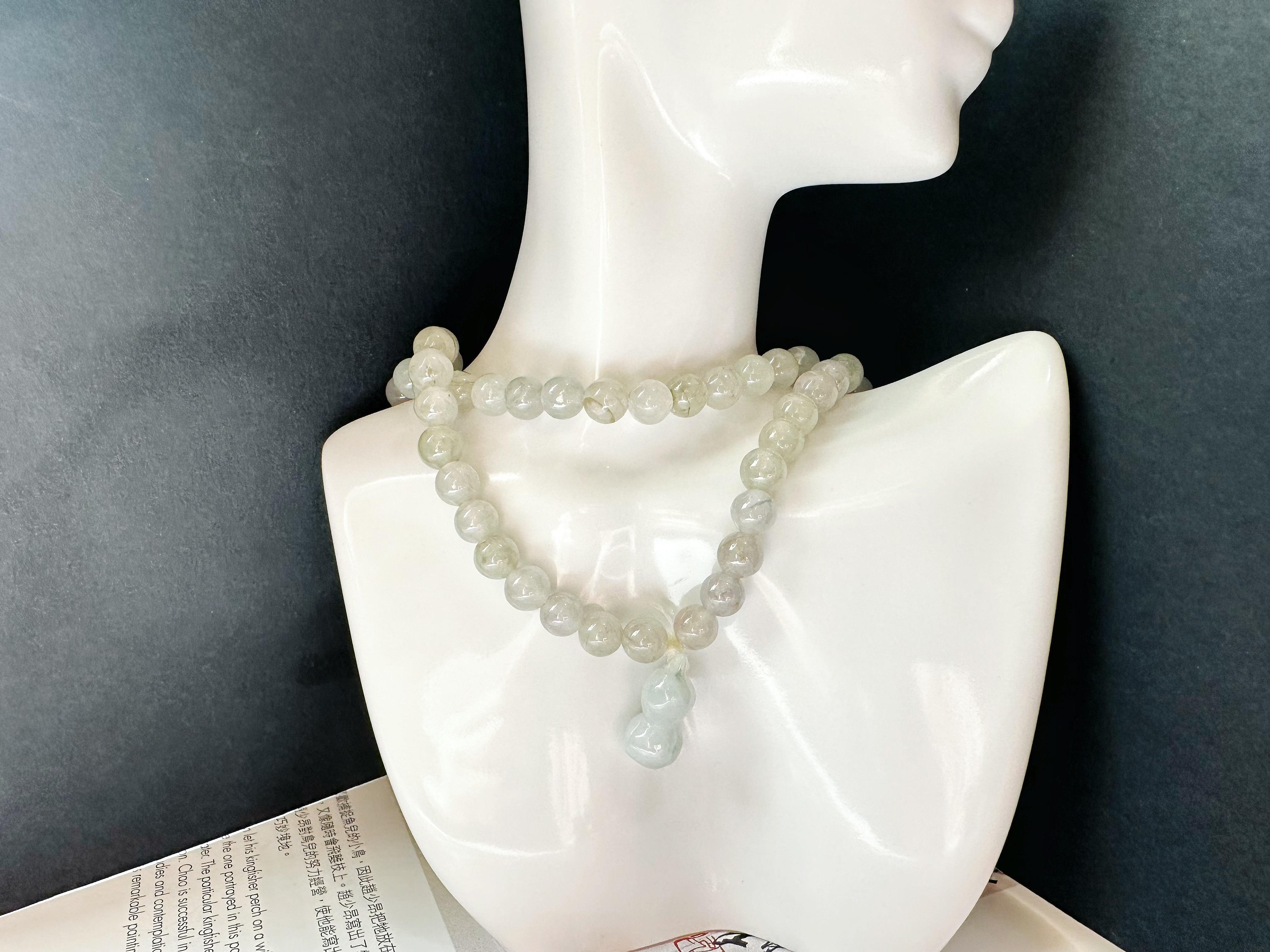 Collar largo de cuentas de jade natural tipo hielo de Myanmar, 108 cuentas en venta 13