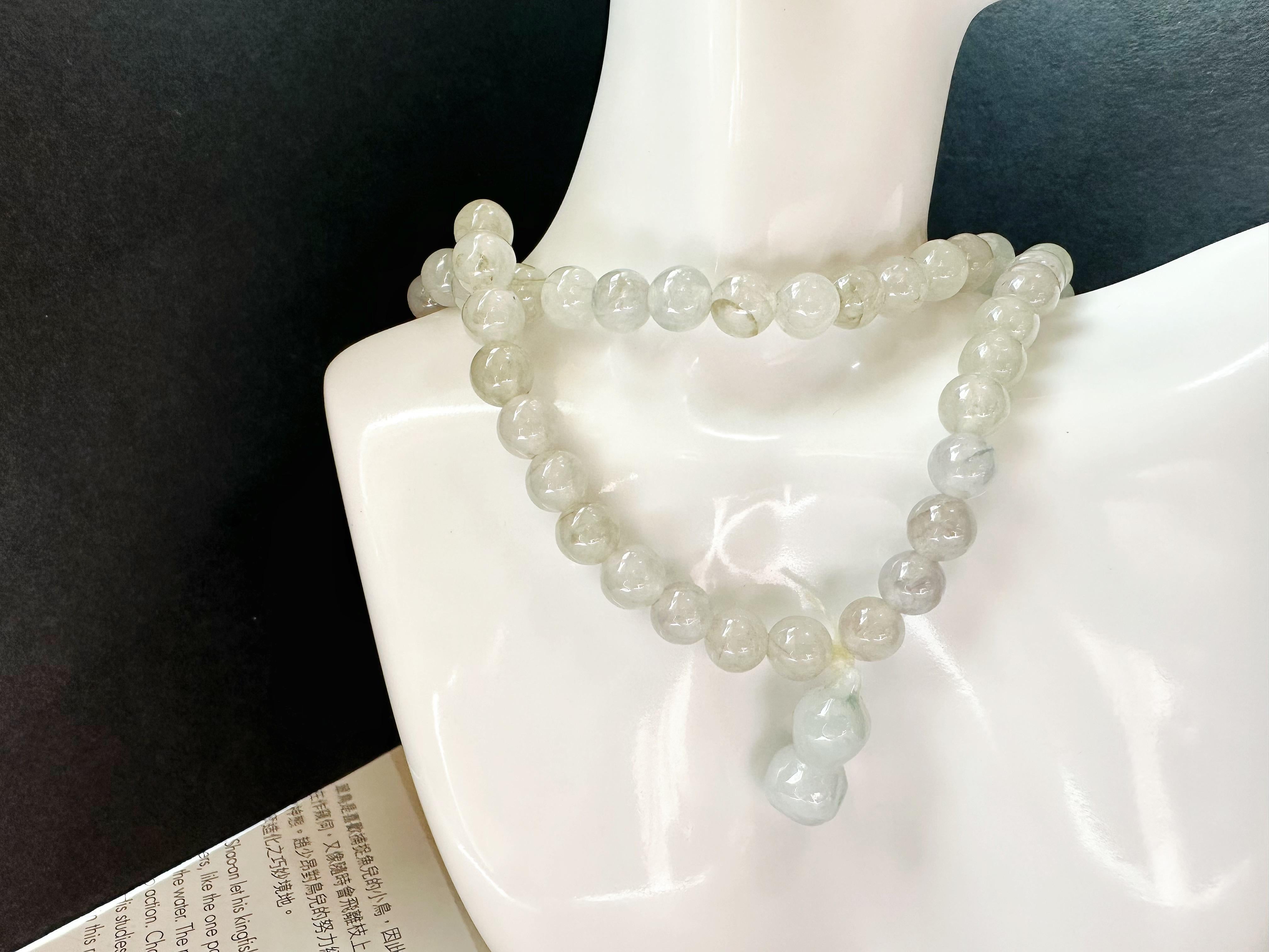 Collar largo de cuentas de jade natural tipo hielo de Myanmar, 108 cuentas en venta 14