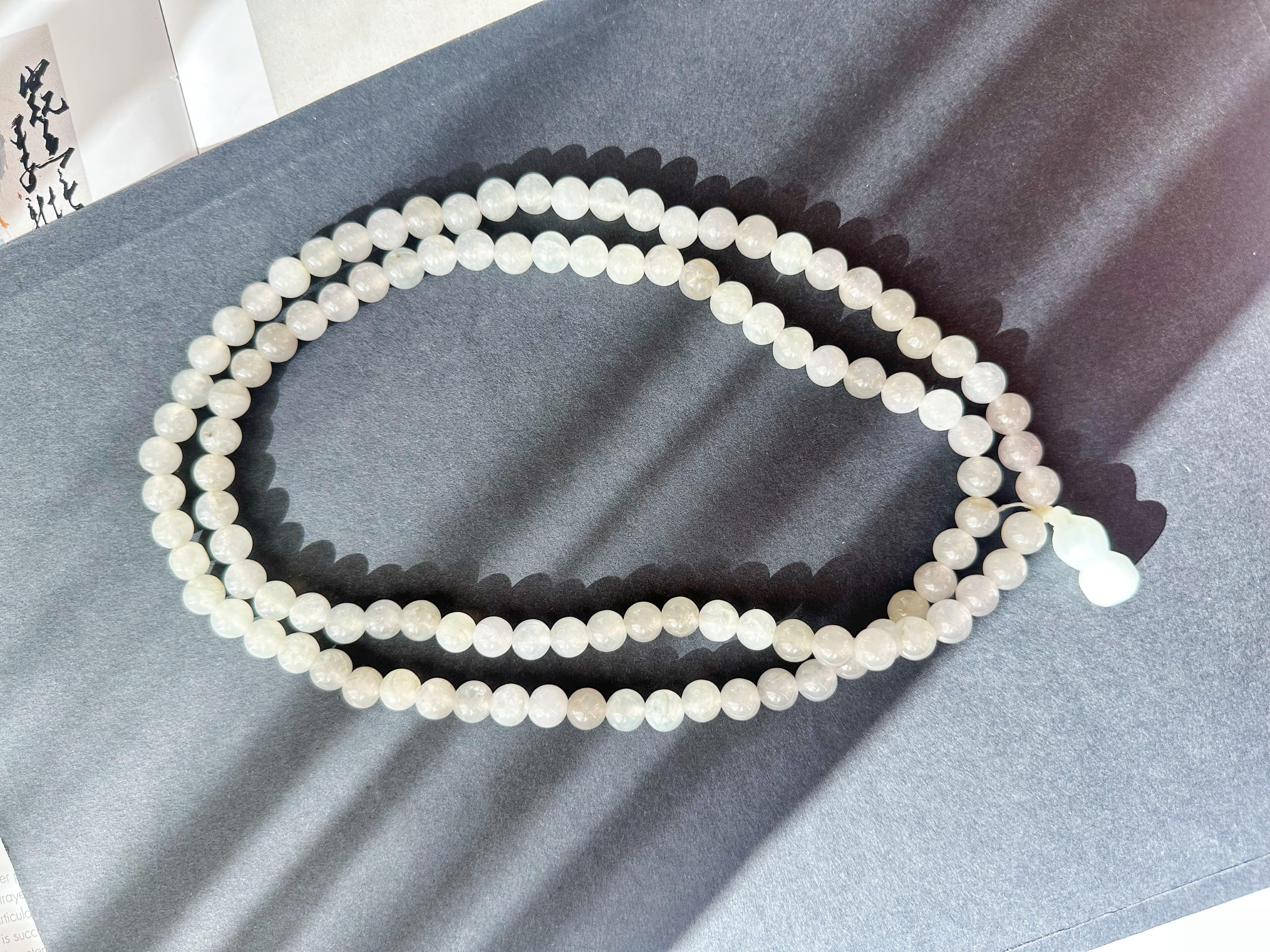 Collar largo de cuentas de jade natural tipo hielo de Myanmar, 108 cuentas en venta 2