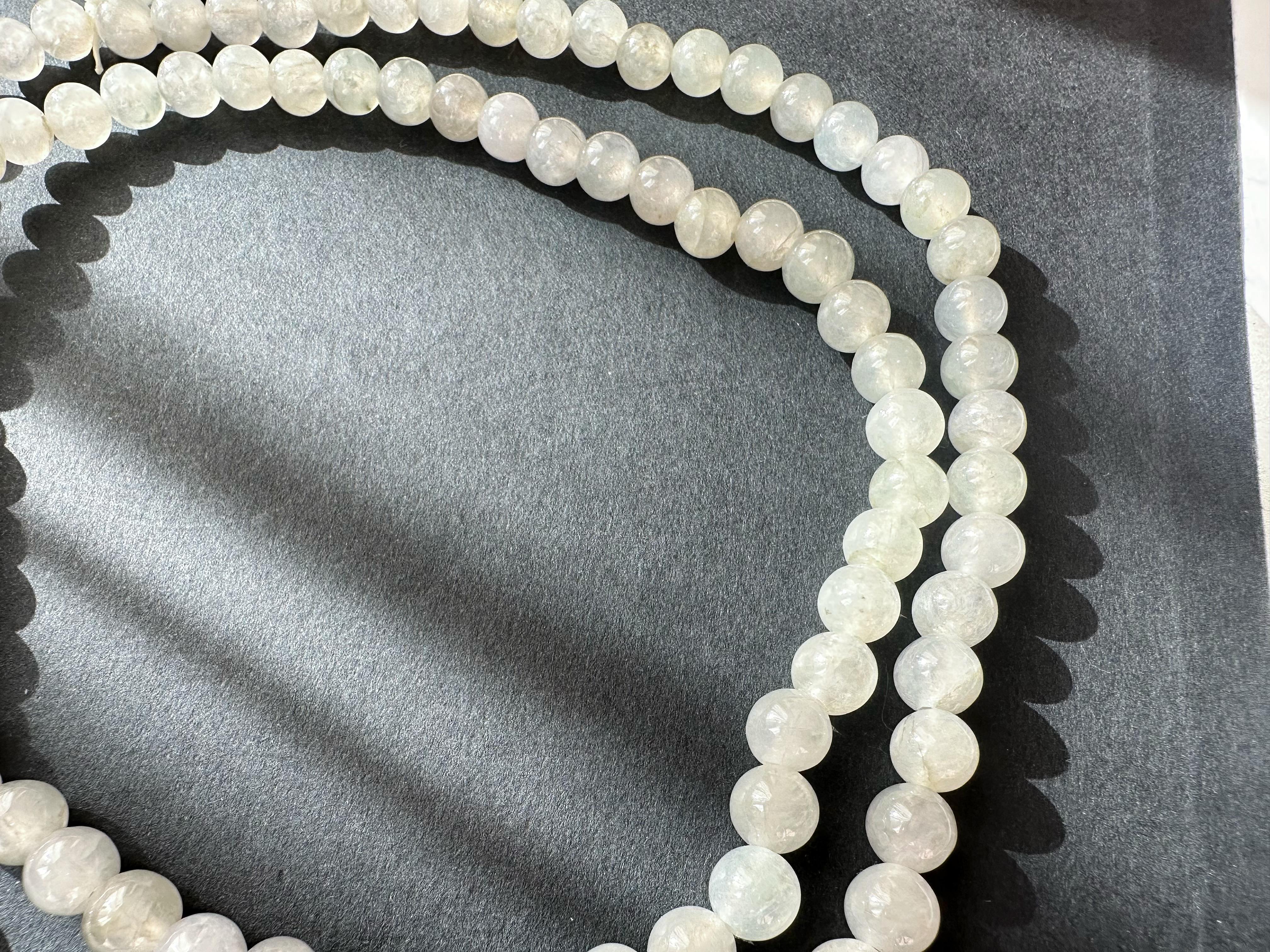 Collar largo de cuentas de jade natural tipo hielo de Myanmar, 108 cuentas en venta 3