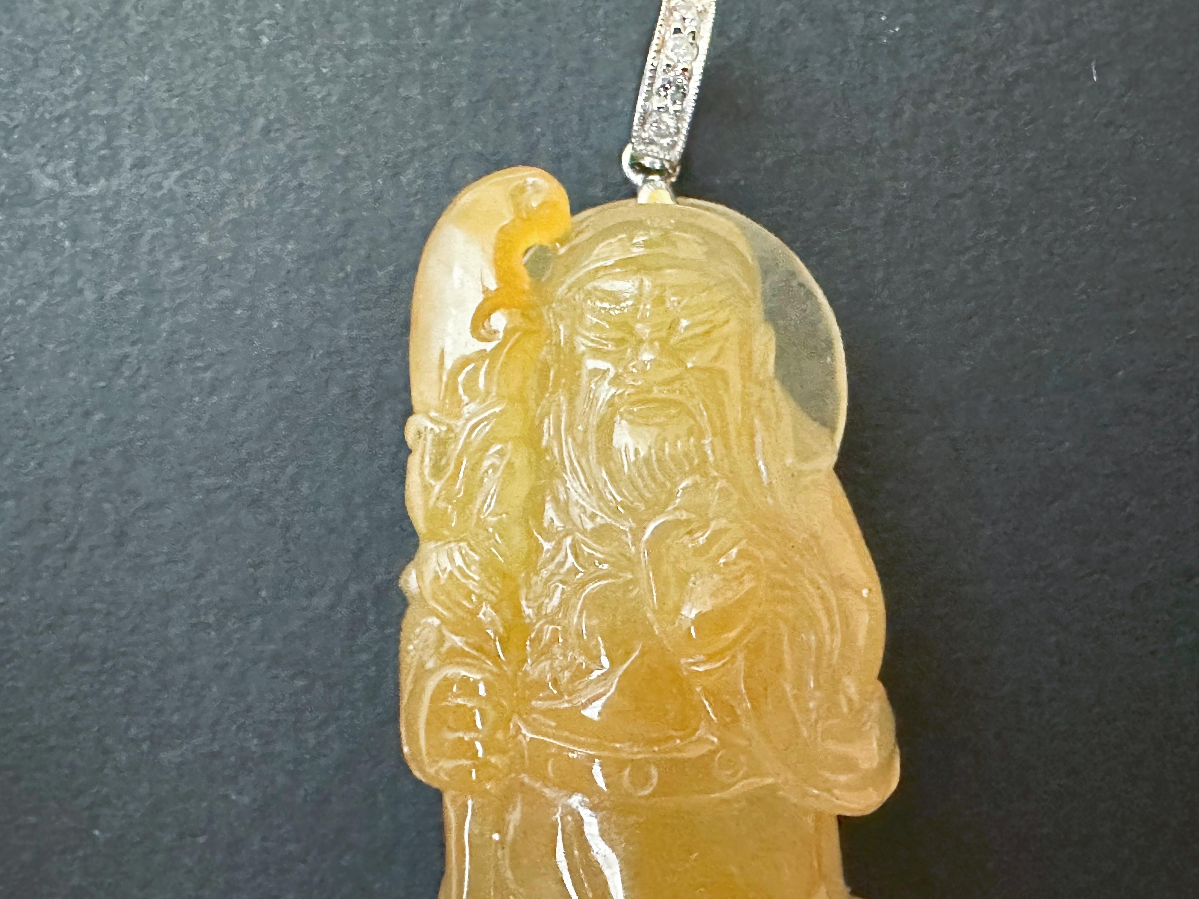 Portrait Cut Natural Myanmar Icy Type Jadeite Guan Gong Guan Yu Pendant, God of Righteous For Sale
