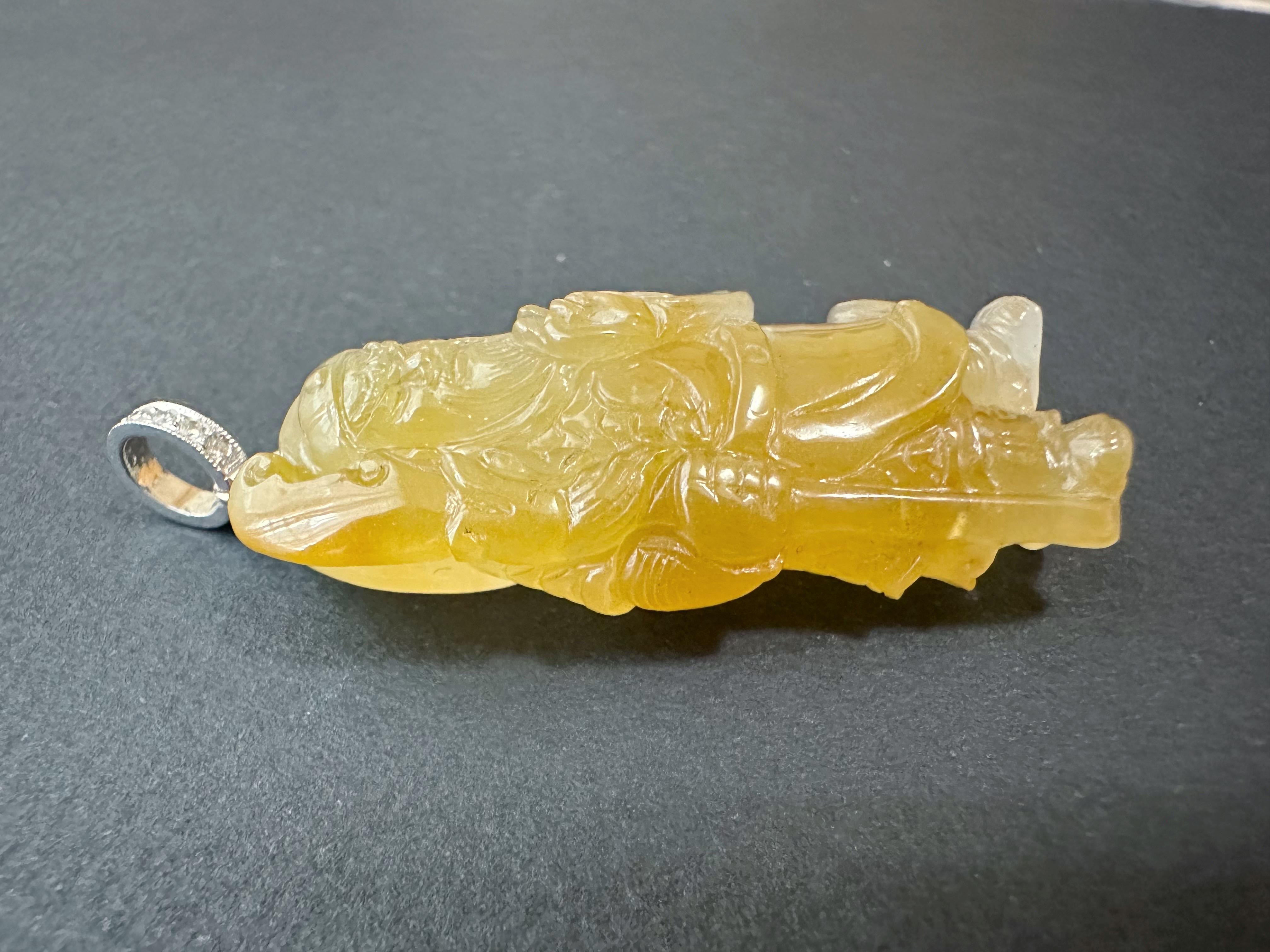 Natural Myanmar Icy Type Jadeite Guan Gong Guan Yu Pendant, God of Righteous In New Condition For Sale In Kowloon, HK