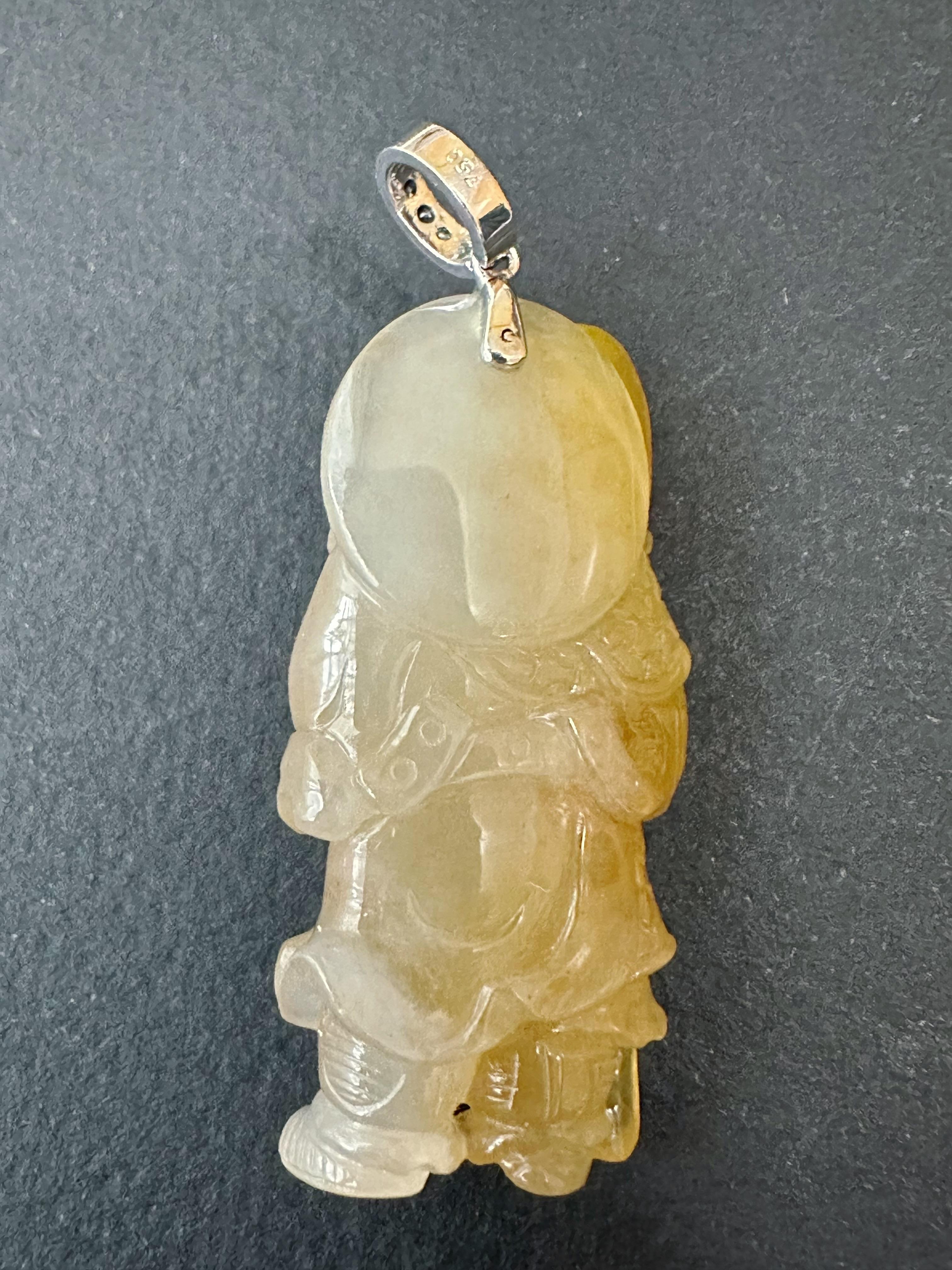 Natural Myanmar Icy Type Jadeite Guan Gong Guan Yu Pendant, God of Righteous For Sale 2