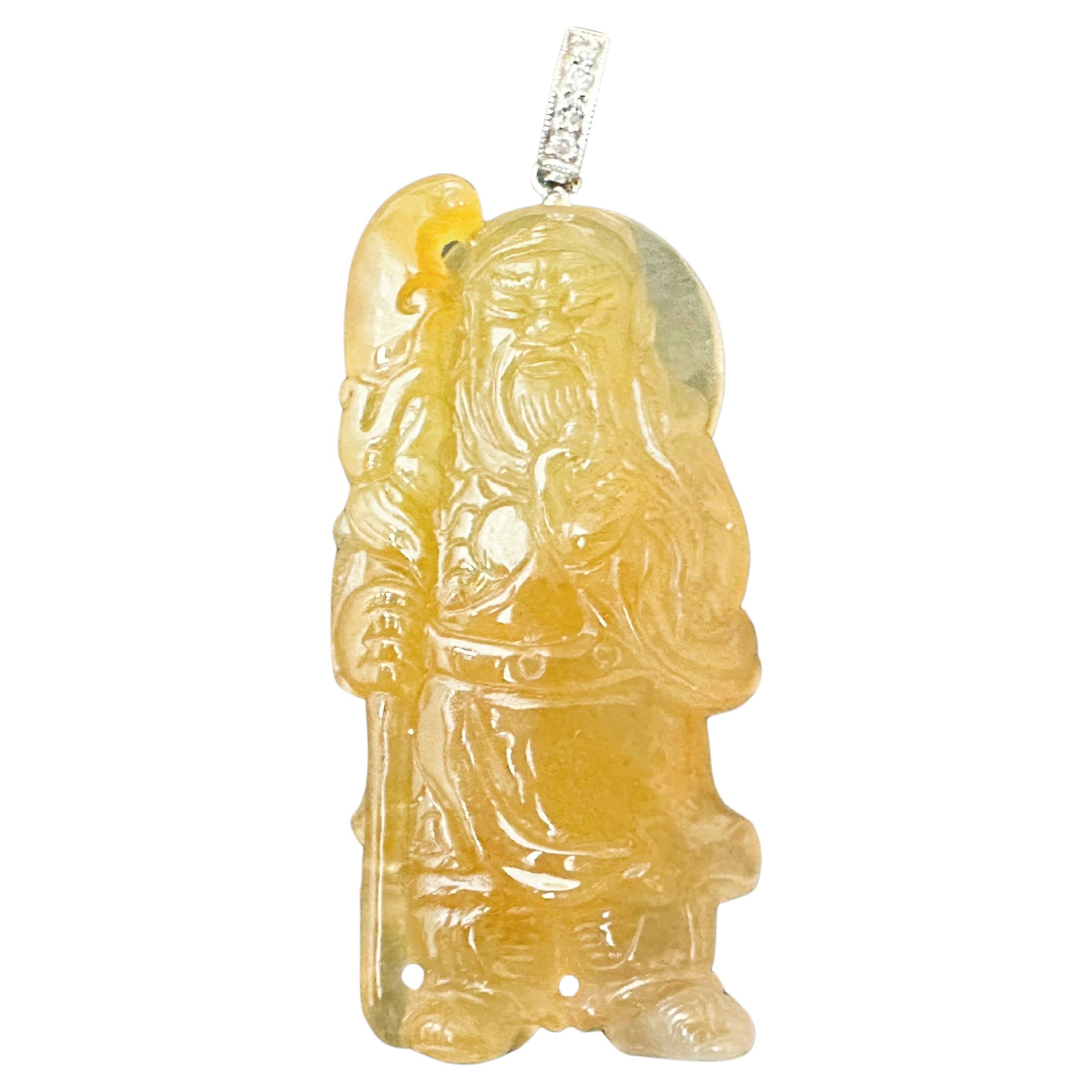 Natural Myanmar Icy Type Jadeite Guan Gong Guan Yu Pendant, God of Righteous For Sale