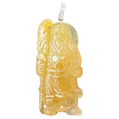 Pendentif Guan Gong Guan Yu en jadéite naturelle du Myanmar de type glacé, dieu de la justeté