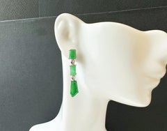 Natural Myanmar Icy Type Vivid Green Asymmetric Jade Earrings in 18K White Gold