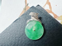 Natural Myanmar Icy Type Vivid Green Donut Jade Pendant in 18K Gold & Diamond