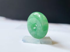 Natural Myanmar Icy Type Vivid Green Halo Donut Jadeite, Round Circle Jade
