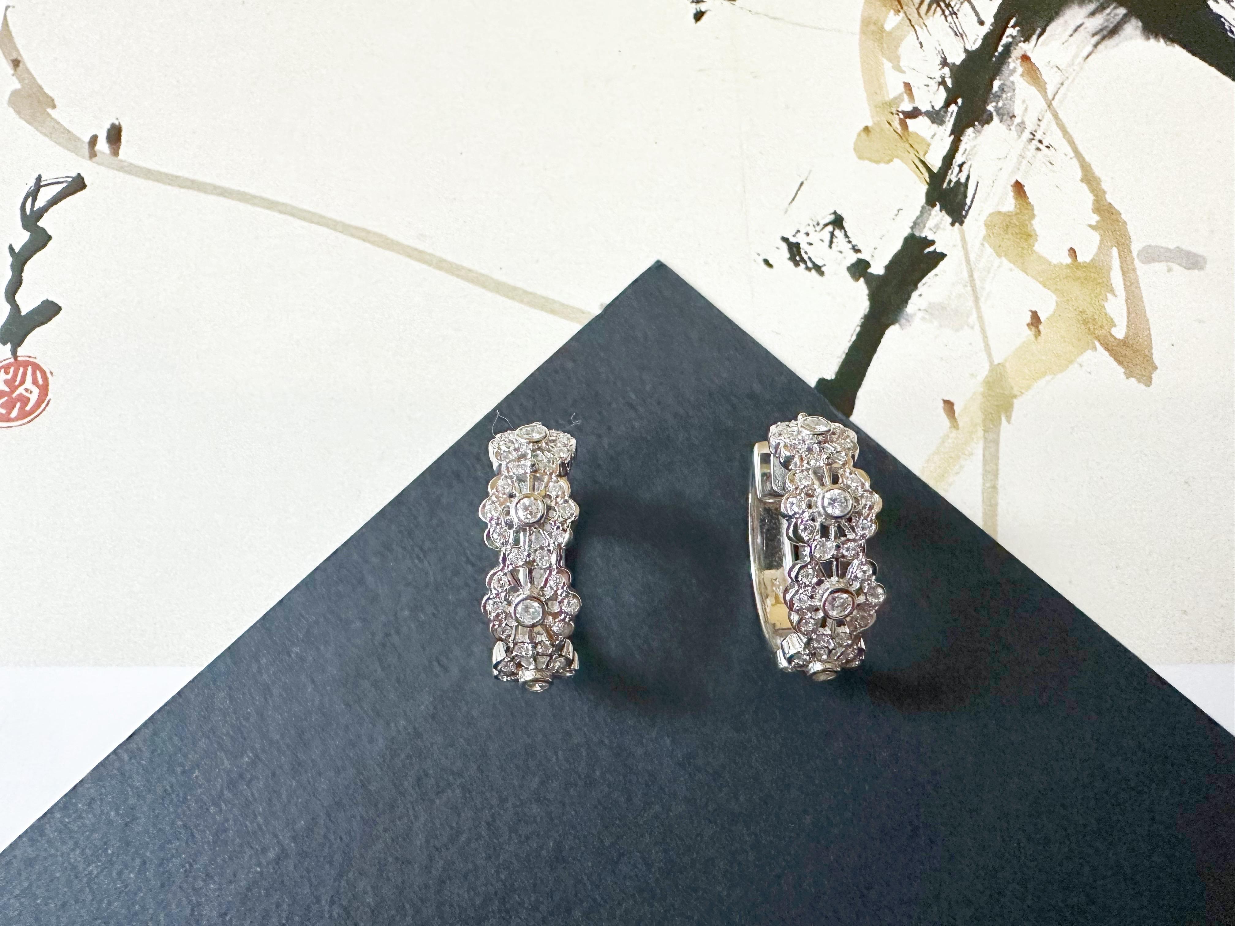 Natural Myanmar Icy Type Vivid Green Jade Donut Hoop Earrings 18K Gold Diamond For Sale 1