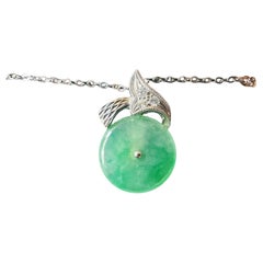 Natural Myanmar Icy Type Vivid Green Round Jade Pendant in 18K Gold & Diamond