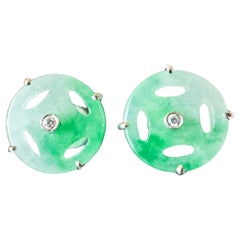 Pendientes de oro de 18 quilates con diamantes y jade verde intenso natural de Myanmar