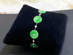 Natural Myanmar Imperial Green Donut Bracelet in 18K White Gold and Diamond