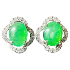 Boucles d'oreilles en Jade Cui Fei vert impérial naturel du Myanmar Clover Leaf Design (feuille de trèfle)
