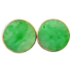 Natural Myanmar Imperial Green Icy Type Round Jadeite Earrings in 18K Gold